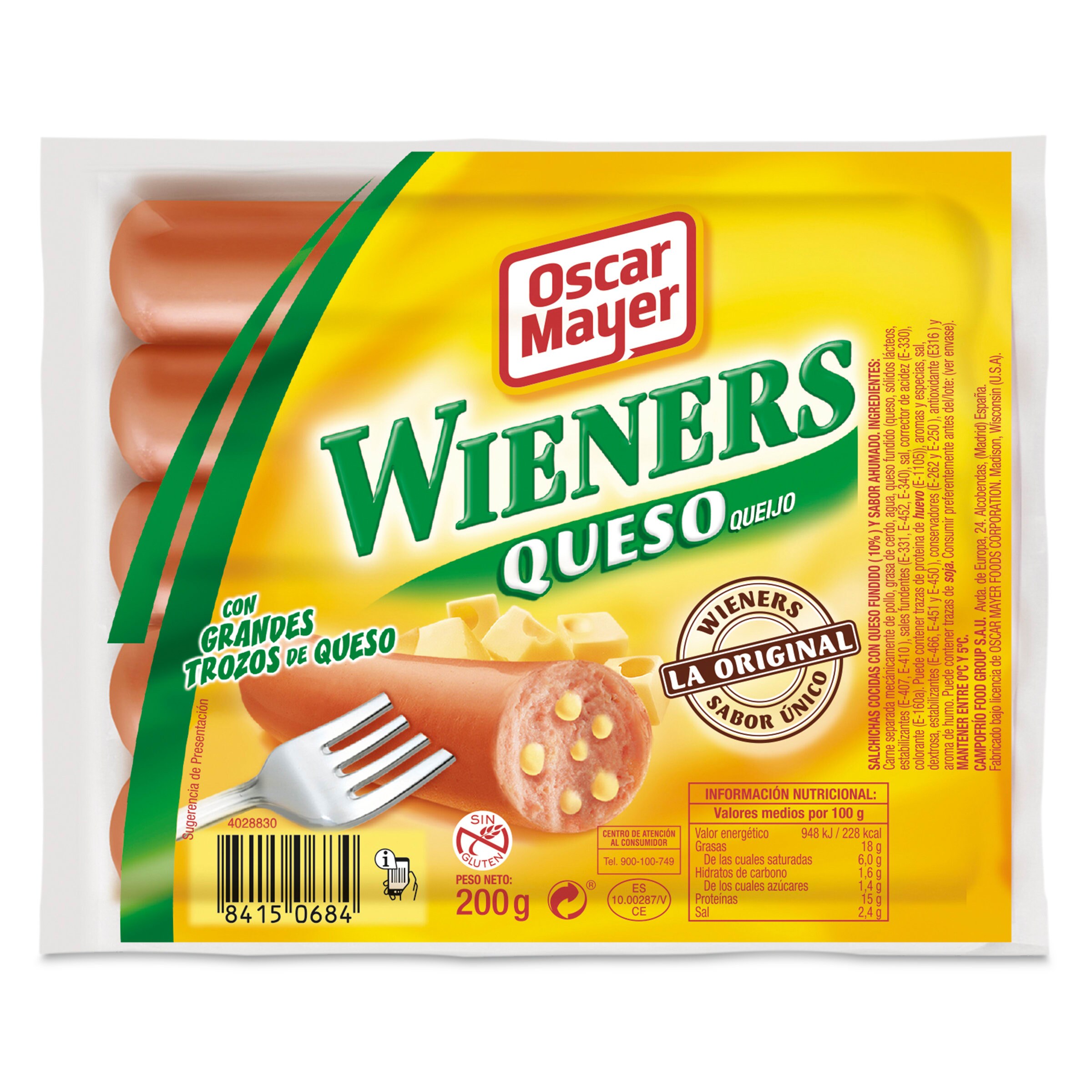 OSCAR MAYER salchichas con queso envase 200 gr