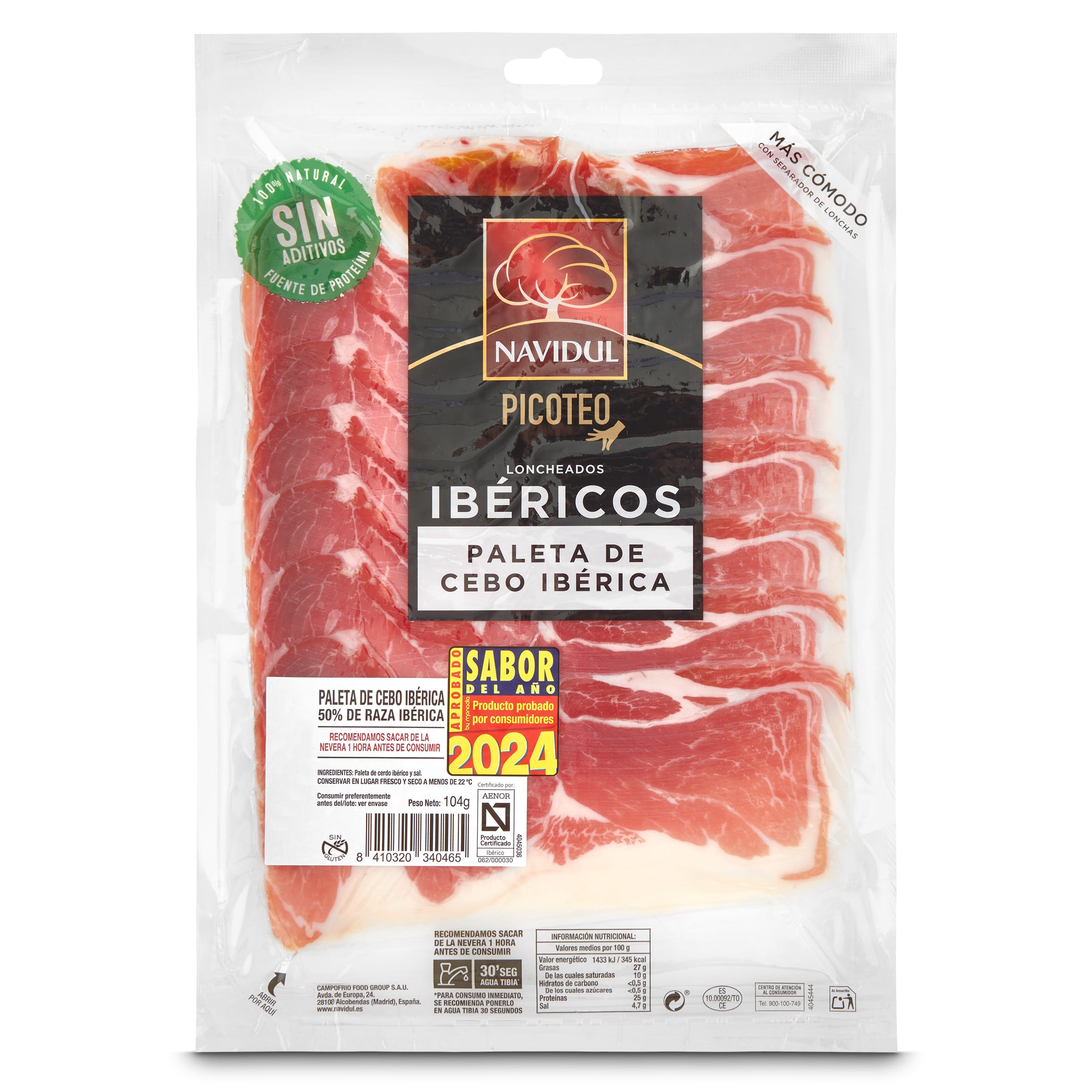 NAVIDUL paleta de cebo ibérico 50% de raza ibérica en lonchas sobre 104 gr