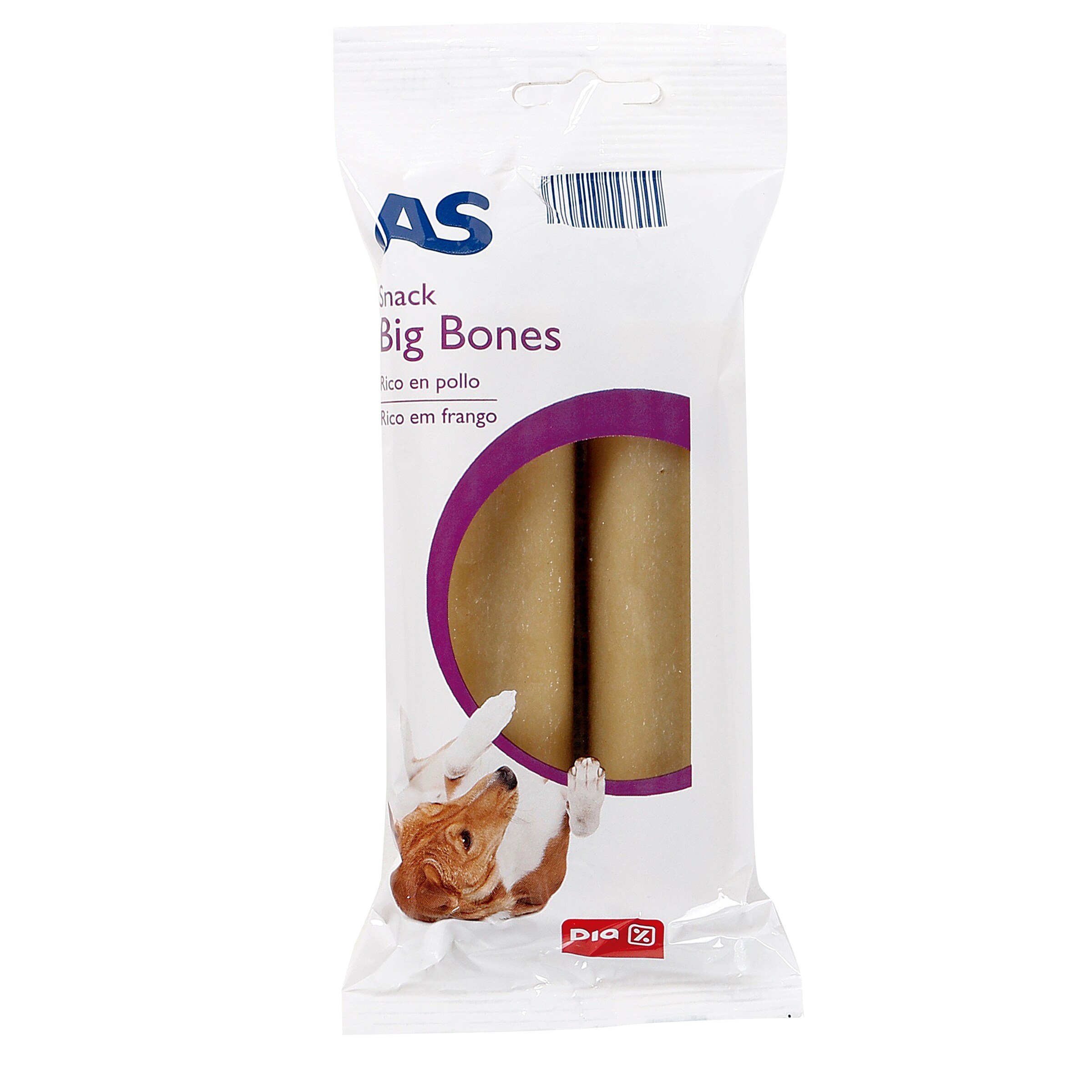 AS snack para perros big bones rico en pollo bolsa 2 uds