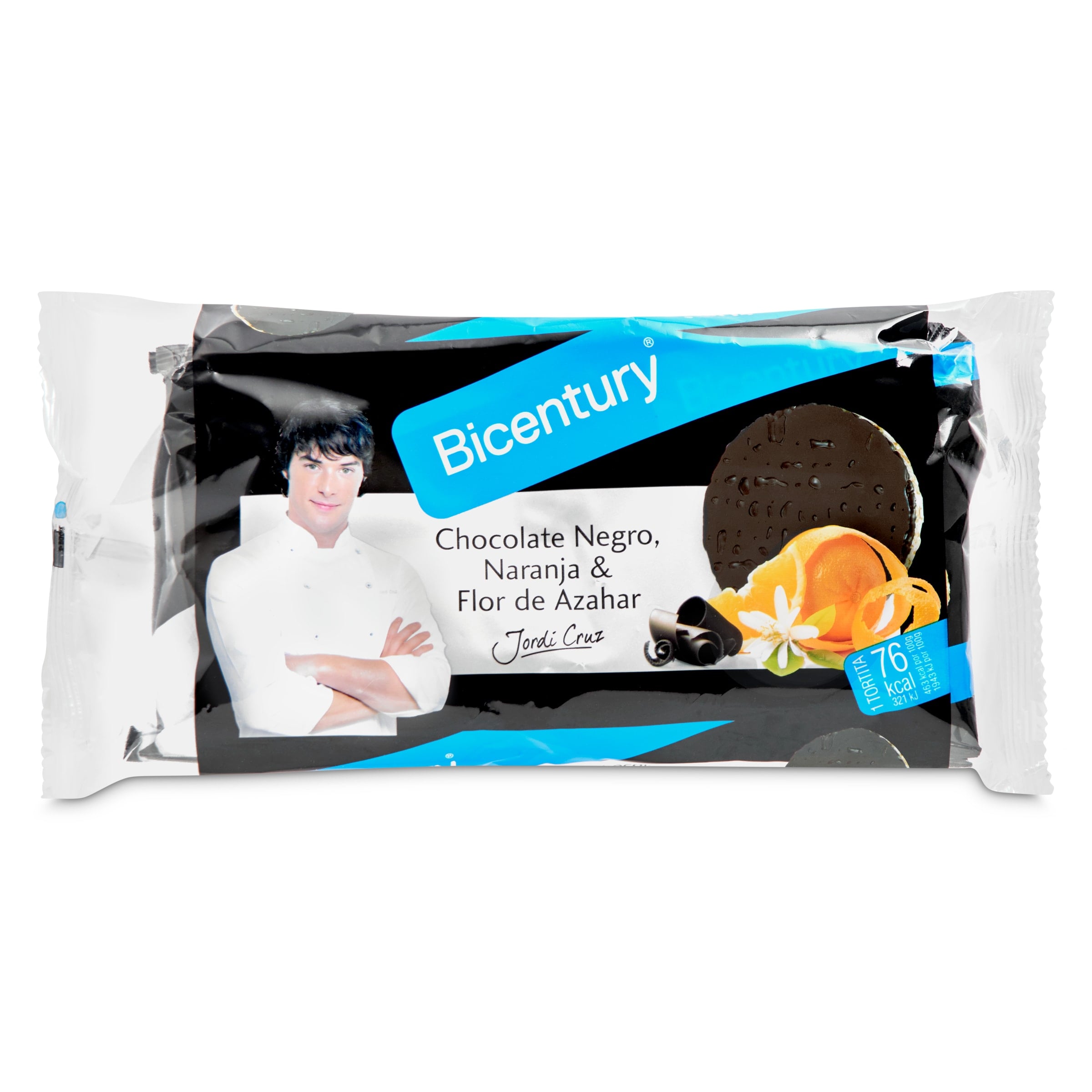 BICENTURY tortita con chocolate negro naranja y flor de azahar 132 gr