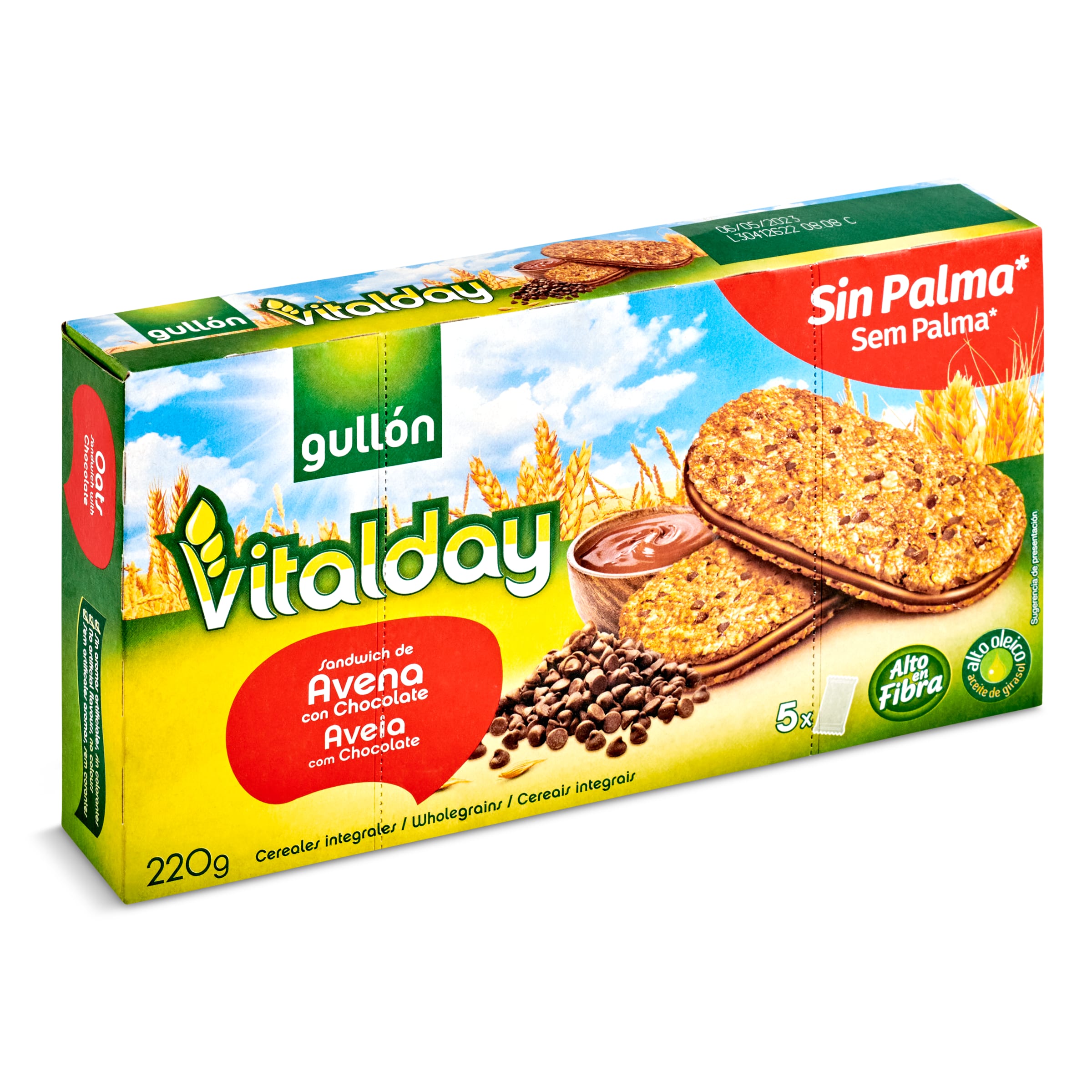 GULLON Vitalday galleta sandwich avellana con avena y chocolate caja 220 gr