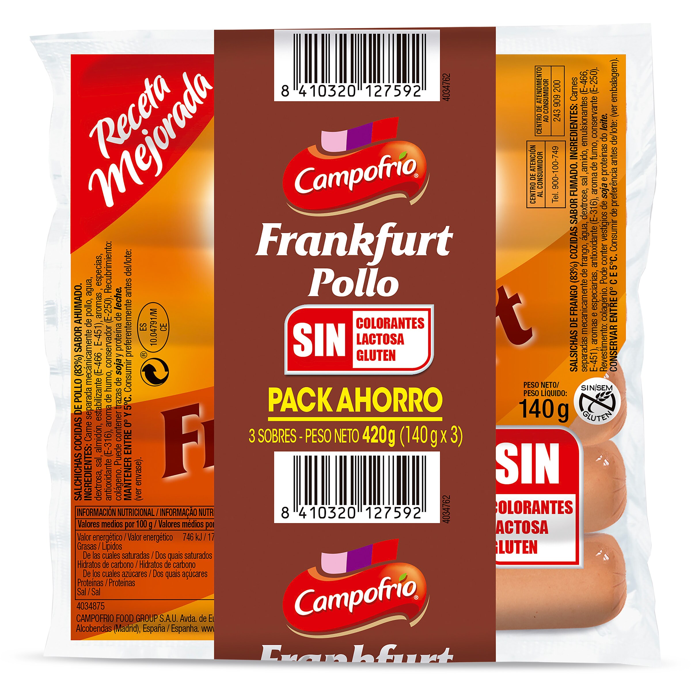 Salchichas frankfurt de pollo Campofrío bolsa 3 x 140 g