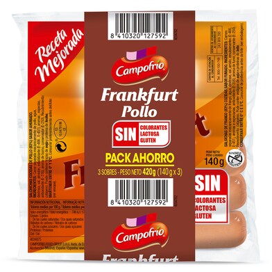 Salchichas frankfurt de pollo Campofrío bolsa 3 x 140 g-0 Salchichas frankfurt de pollo Campofrío bolsa 3 x 140 g-0