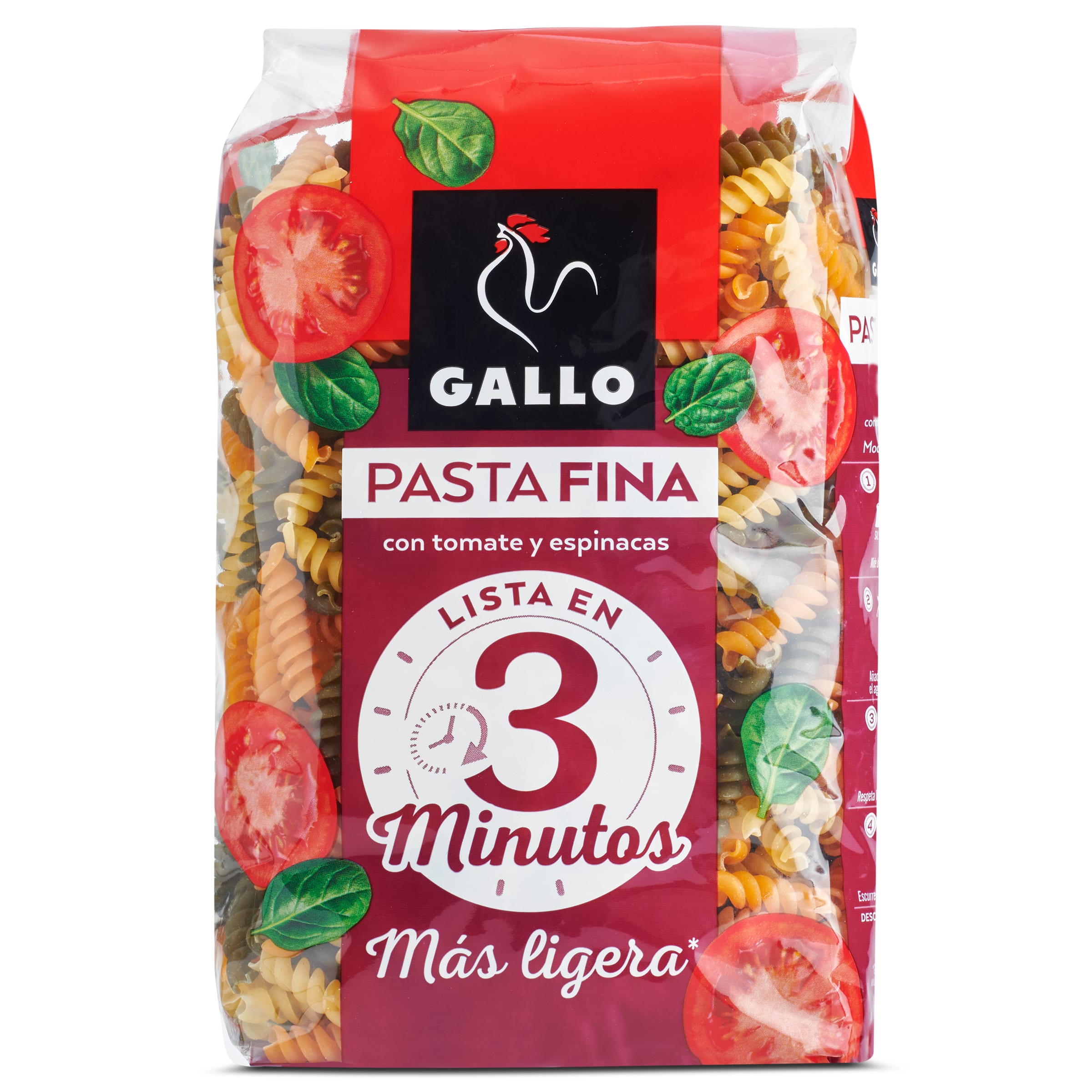 GALLO Pastafina hélices con tomate y espinacas paquete 400 gr