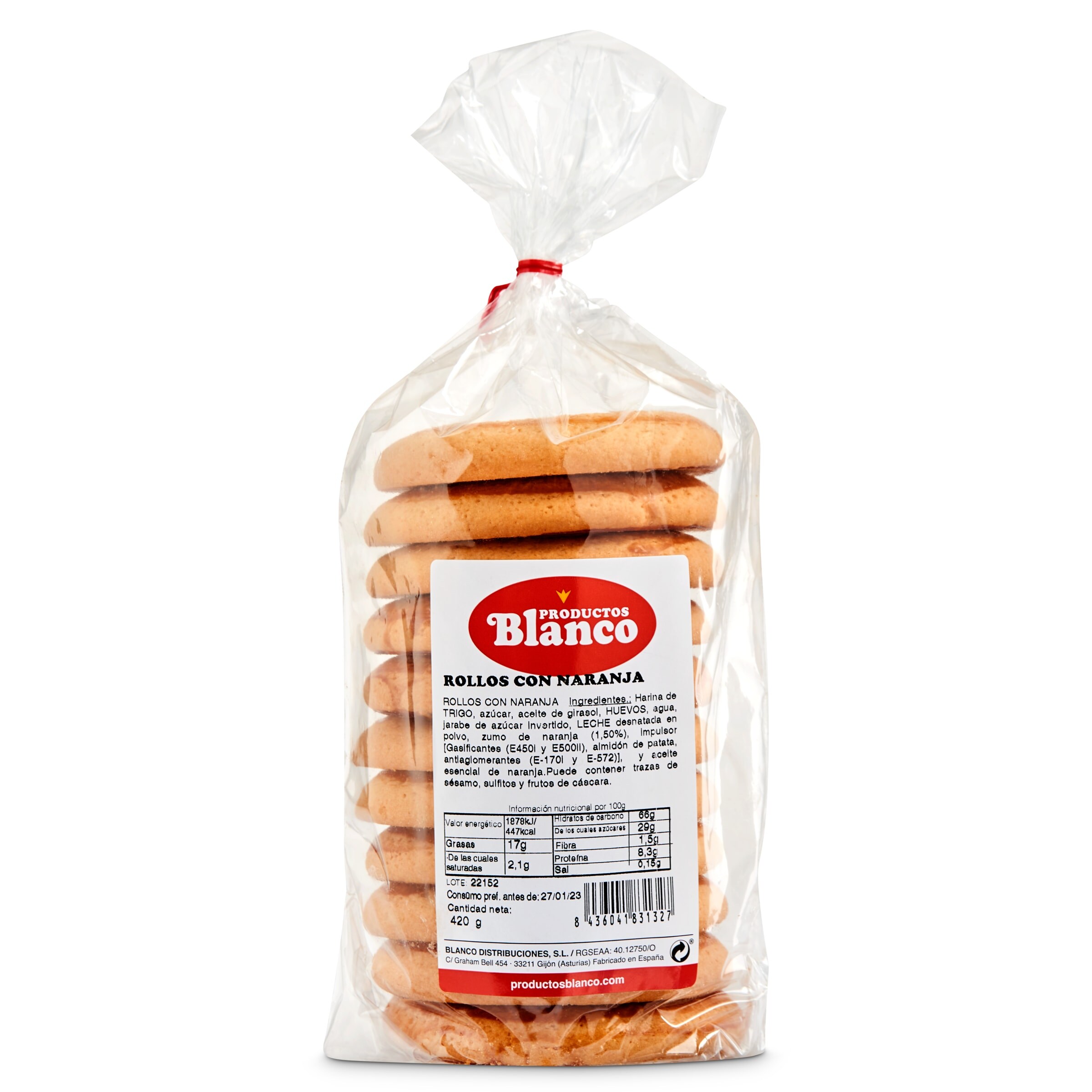 BLANCO rollos de naranja bolsa 420 gr