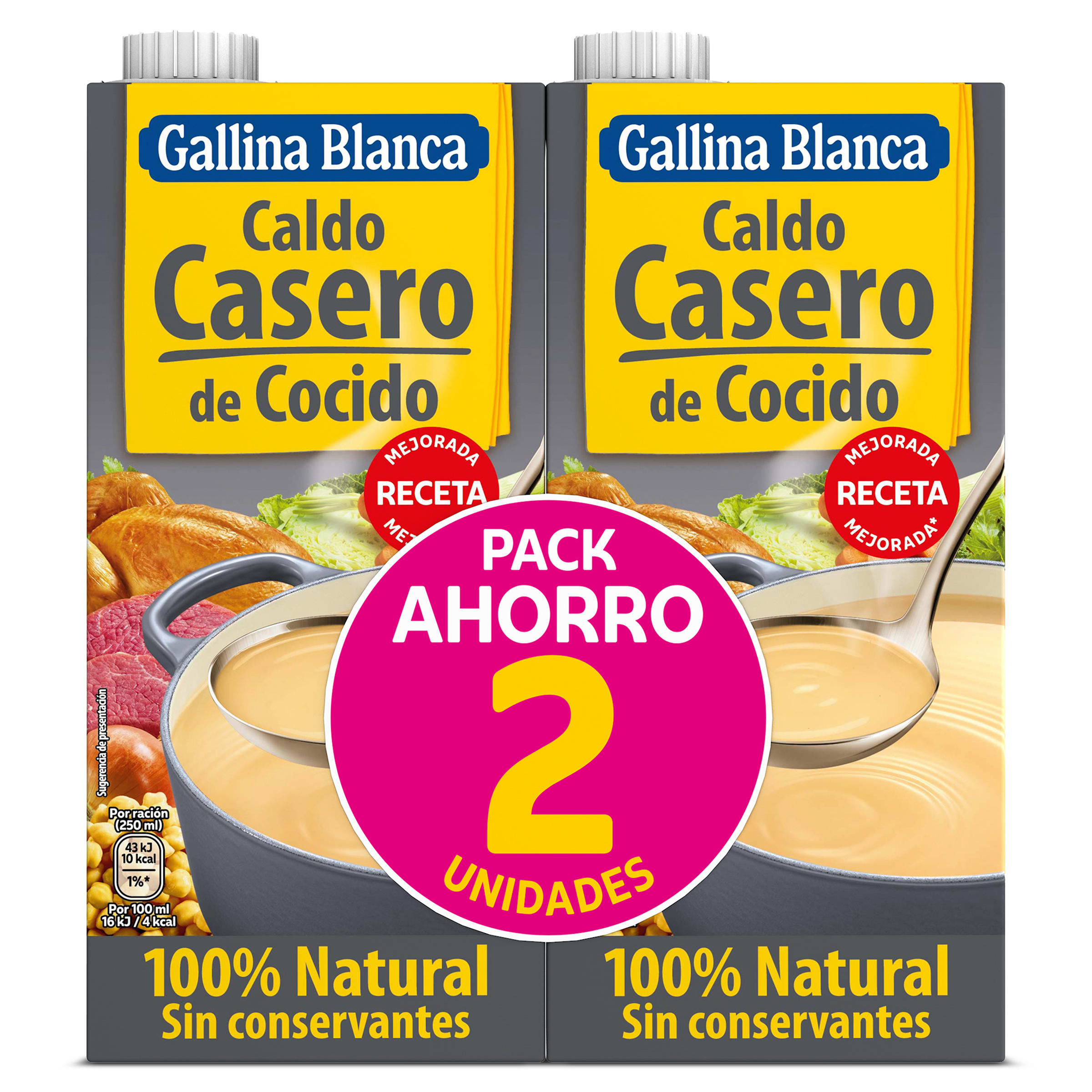 GALLINA BLANCA caldo de cocido 100% natural envase 2 x 1 lt
