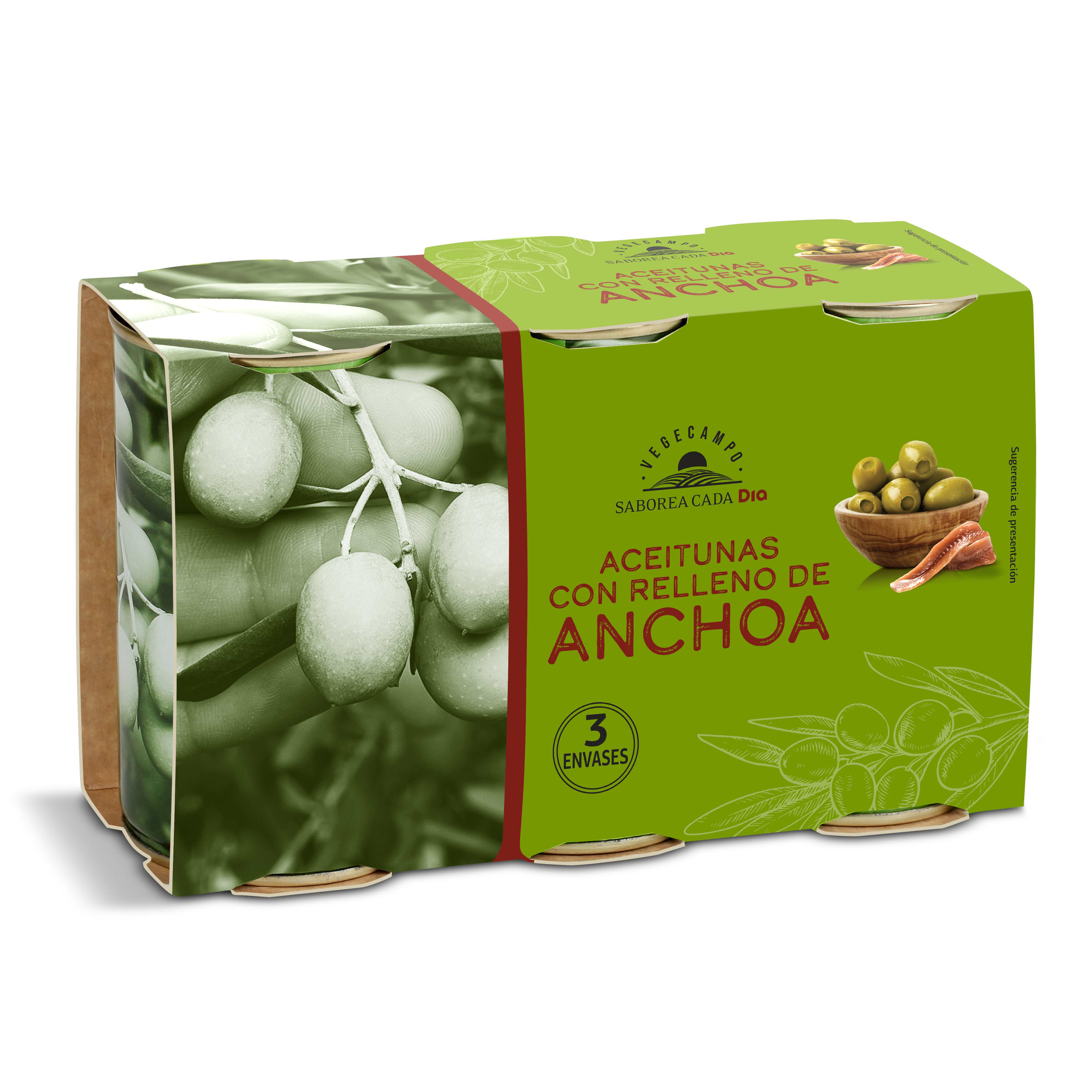 DIA VEGECAMPO aceitunas rellenas de anchoa pack 3 latas 150 gr