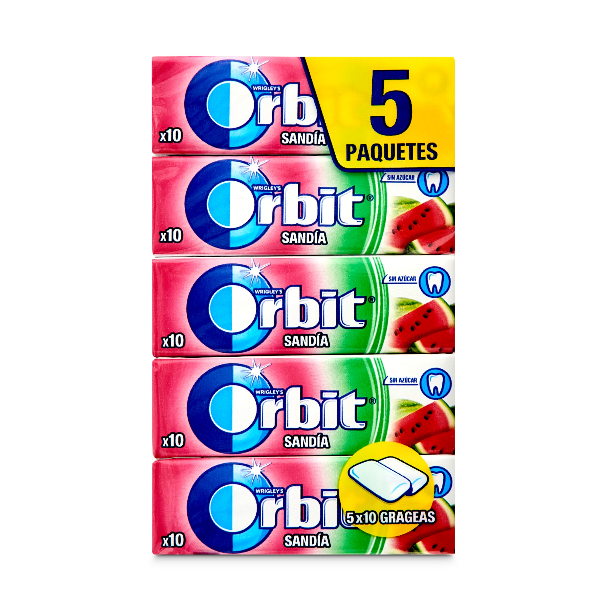 ORBIT chicle grageas sabor sandia paquete 5 uds