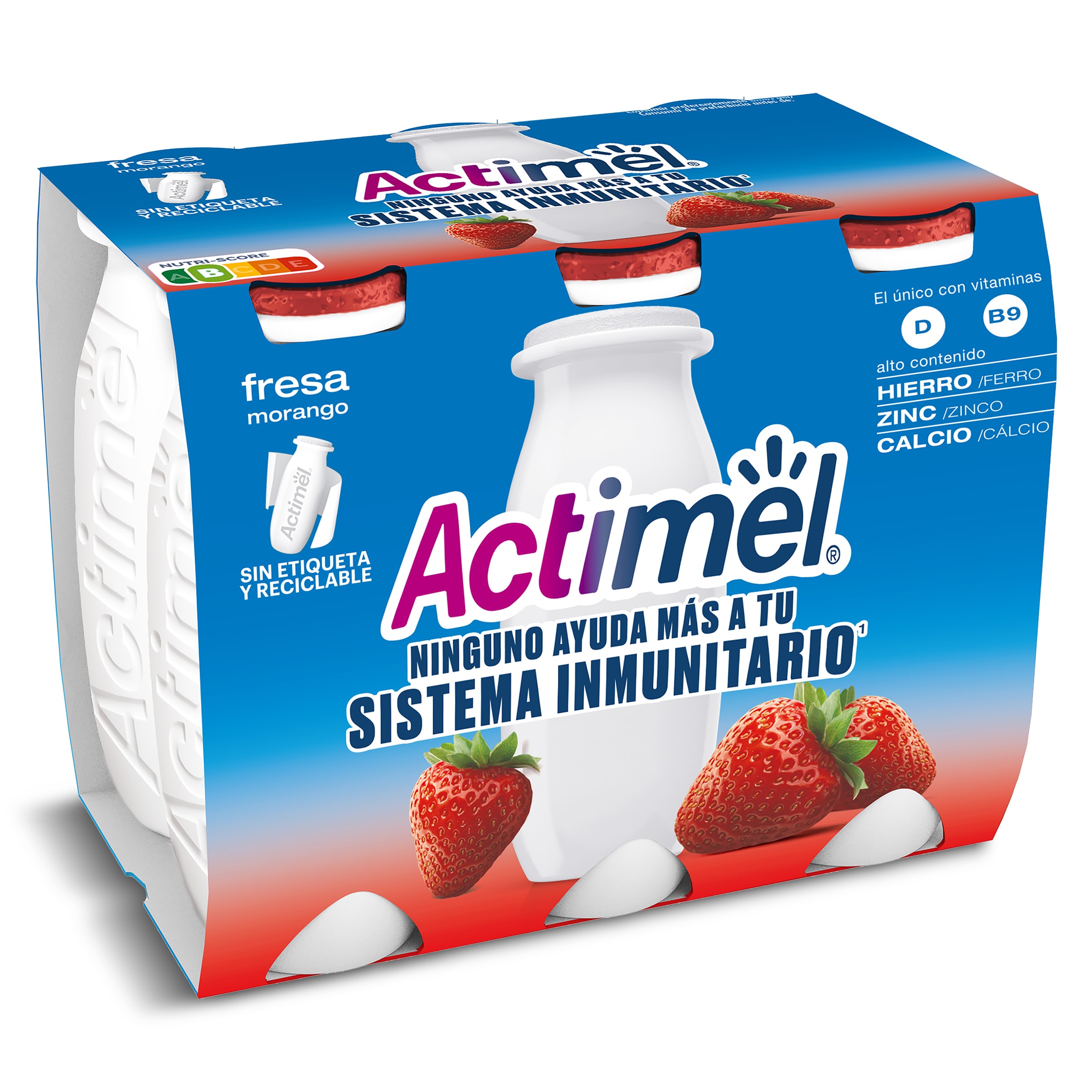 DANONE ACTIMEL yogur líquido fresa pack 6 unidades 100 gr