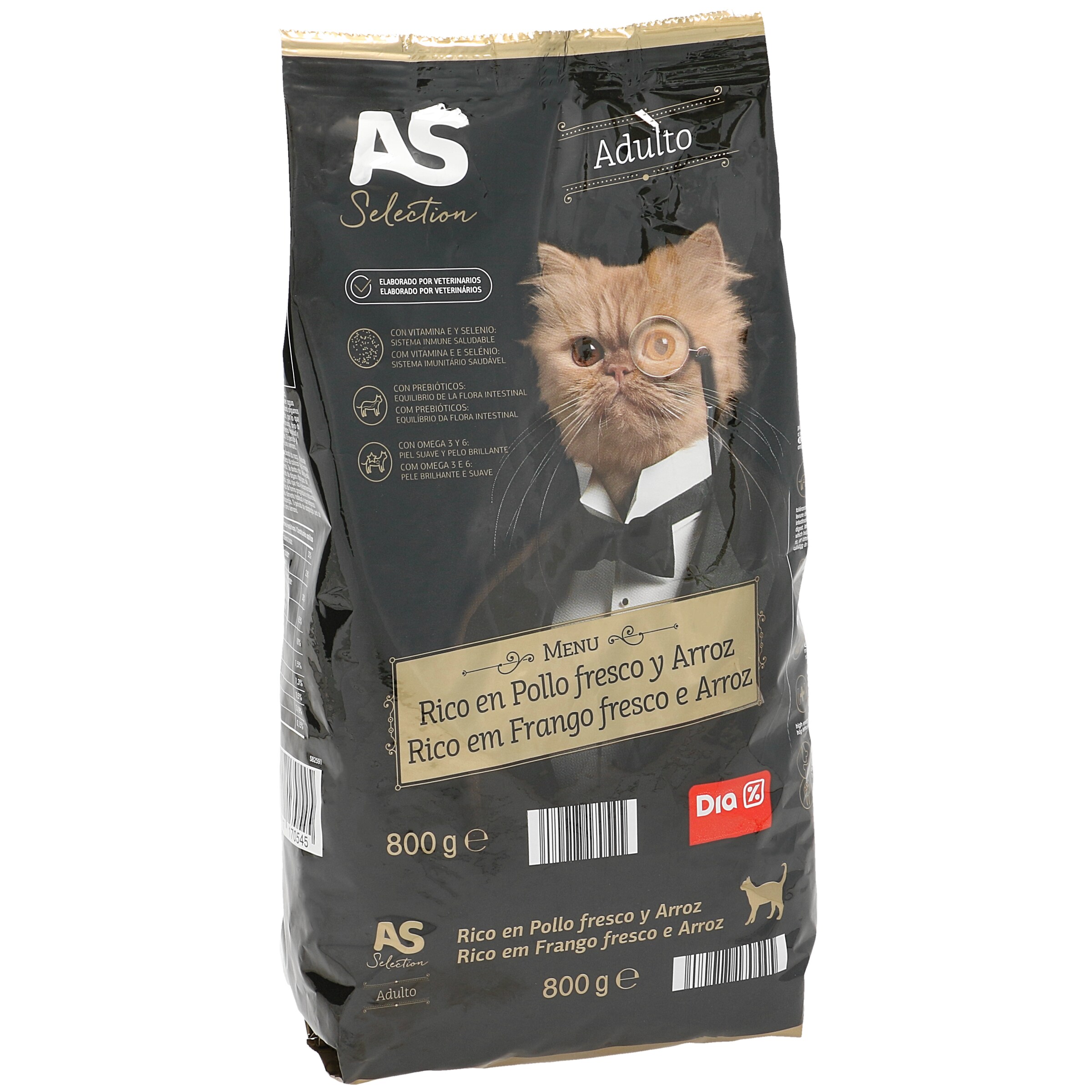 AS Selection alimento para gatos rico en pollo y arroz bolsa 800 gr