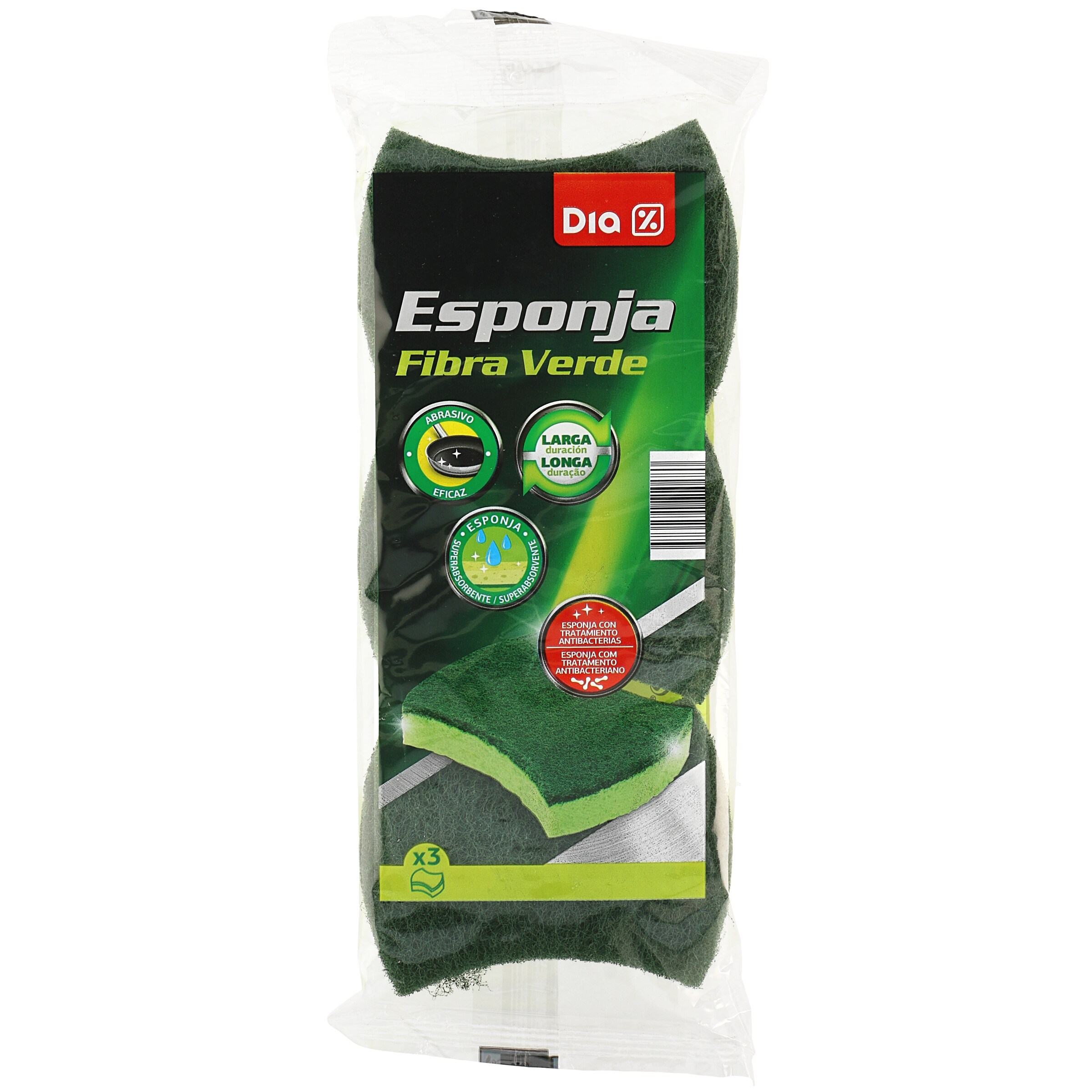 DIA esponja con fibra verde 3 uds