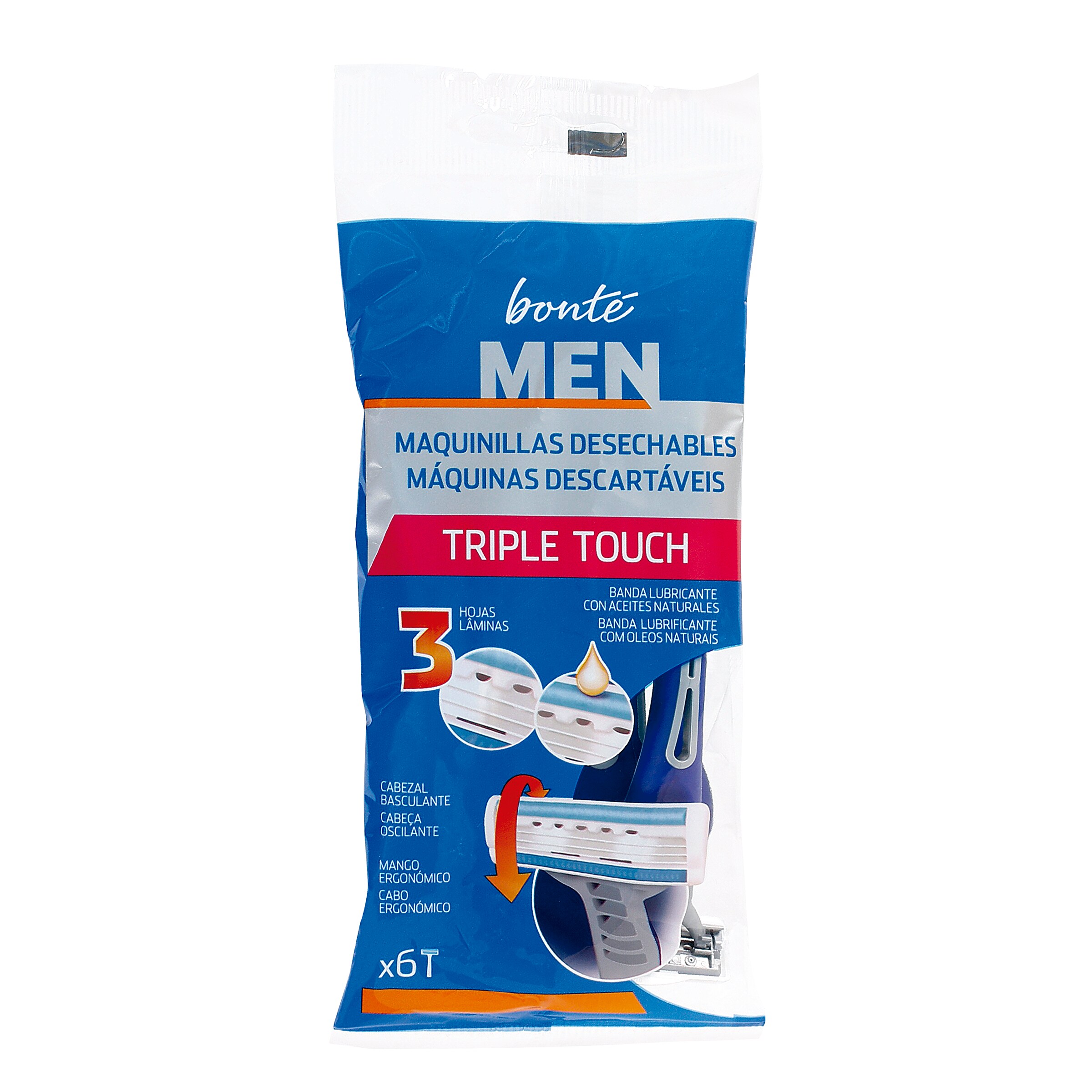 BONTE maquinilla de afeitar desechable 3 hojas bolsa 6 uds