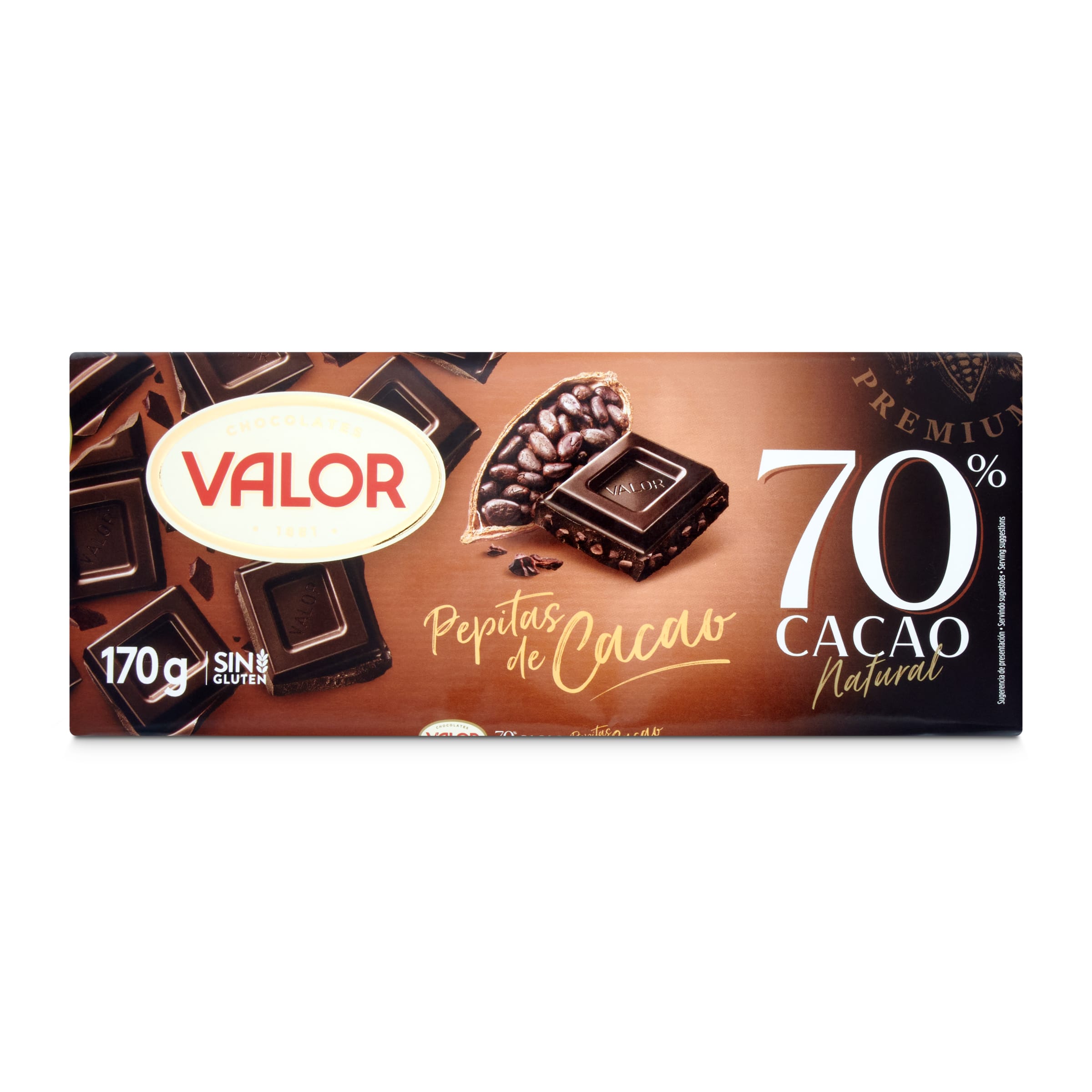 VALOR chocolate negro 70% con pepitas de chocolate tableta 170 gr