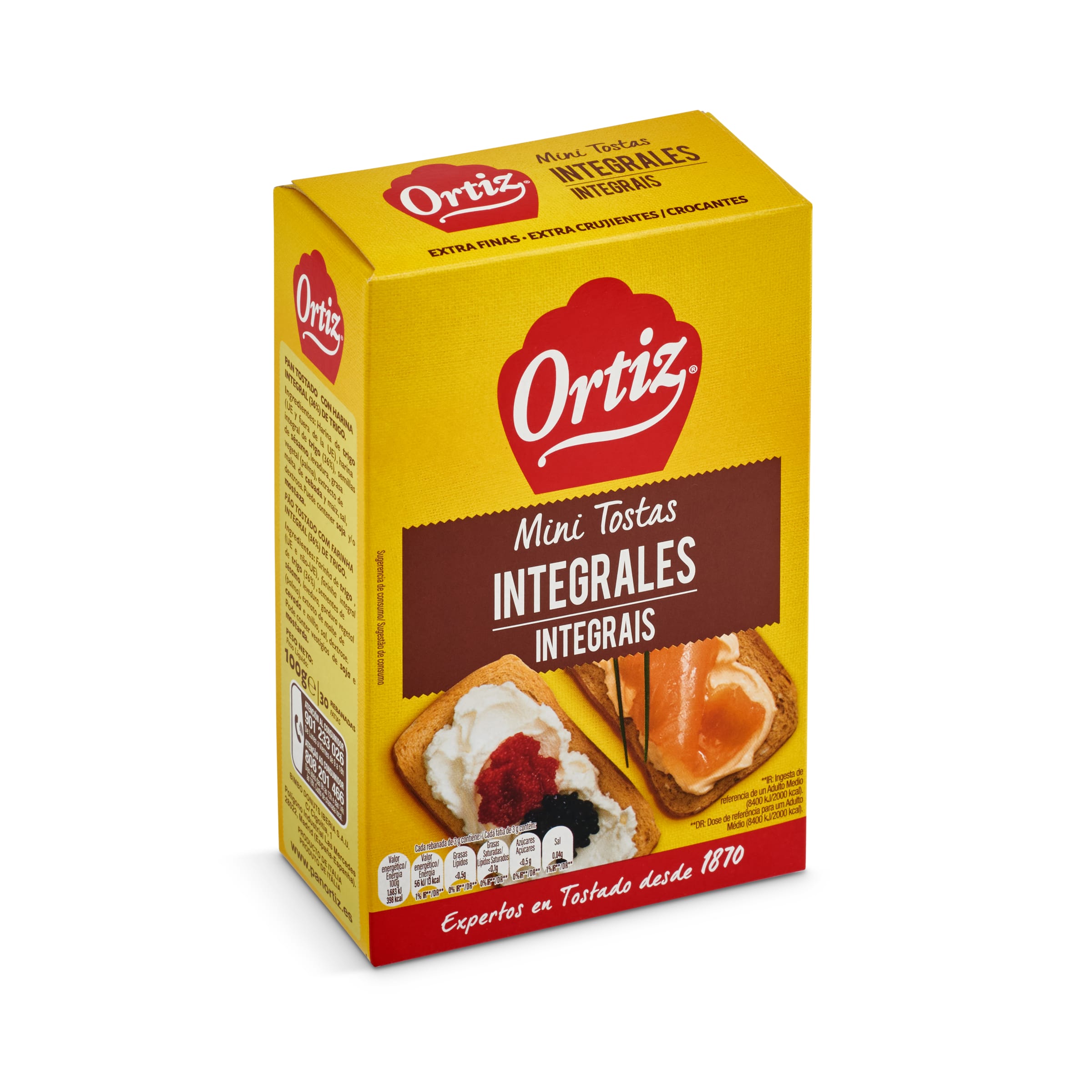 ORTIZ mini tostas integrales paquete 100 gr