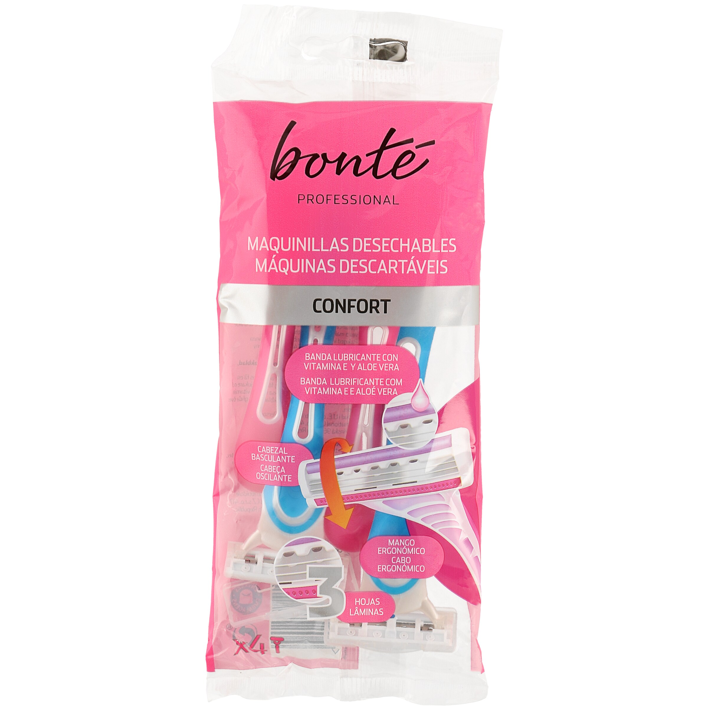 BONTE maquinillas desechables 3 hojas mujer bolsa 4 uds