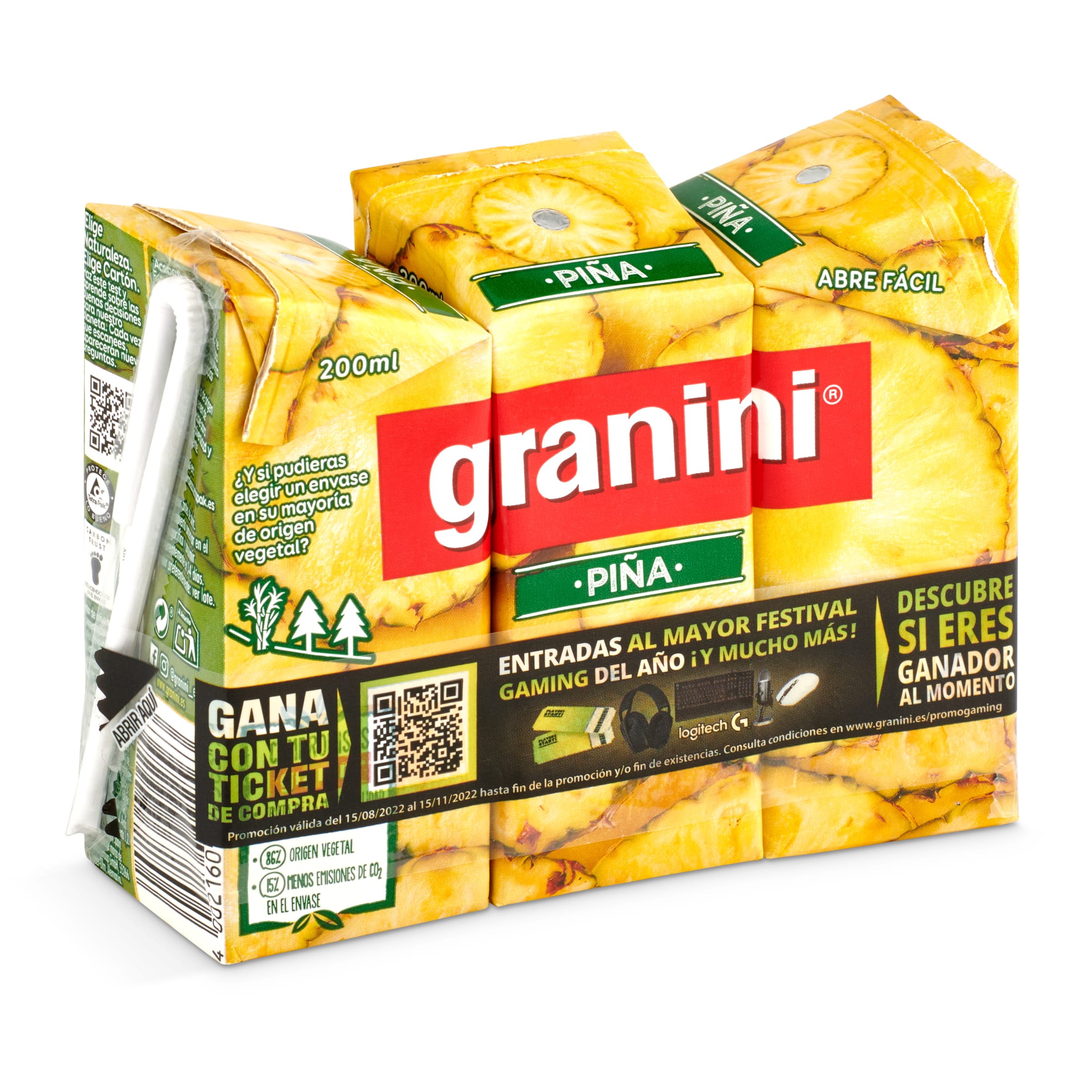 GRANINI néctar piña  pack 3 unidades 200 ml