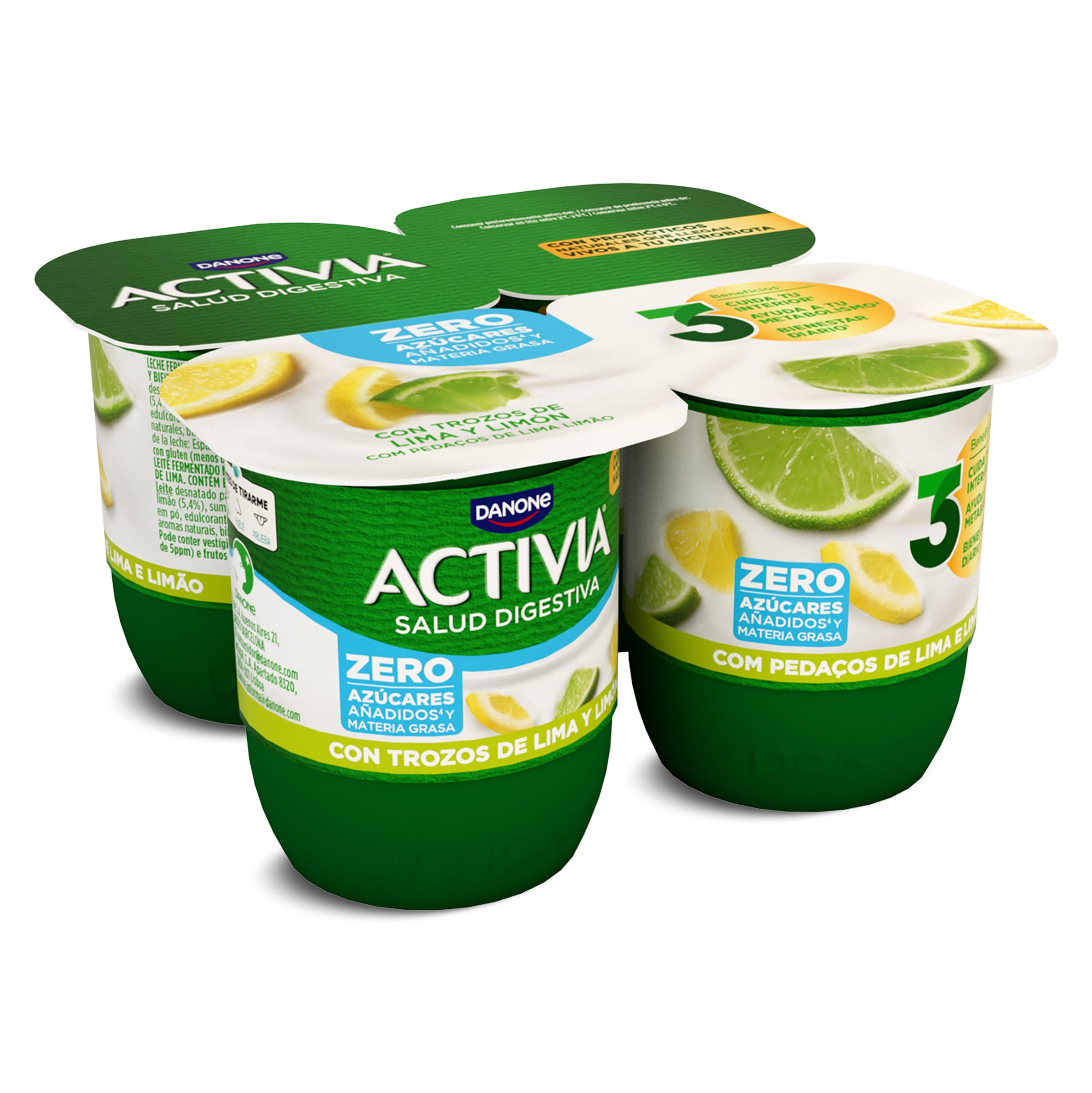 DANONE ACTIVIA bífidus de lima-limón 0% M.G pack 4 unidades 120 gr