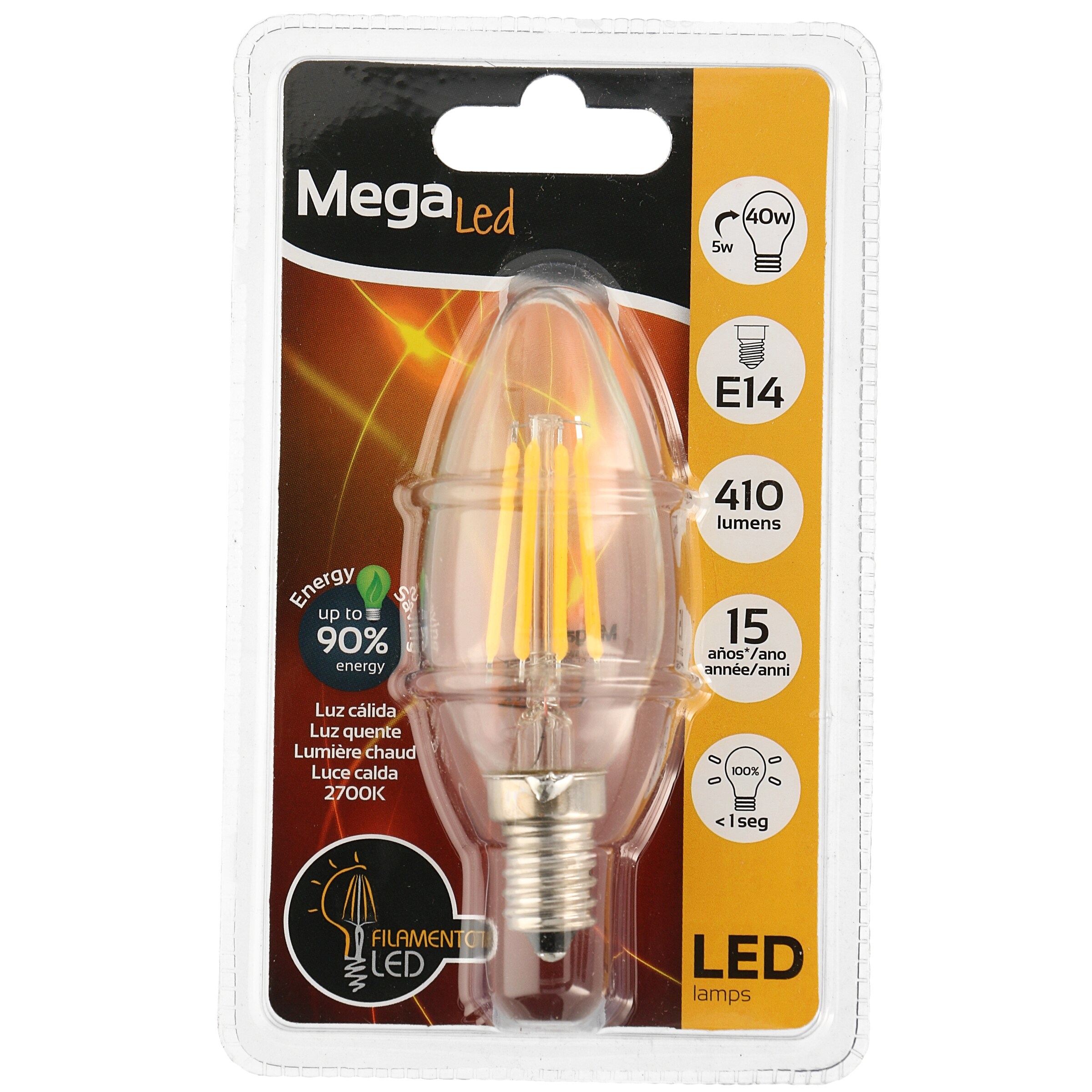 MEGALED bombilla vela filamento 40W E14 blíster 1 ud