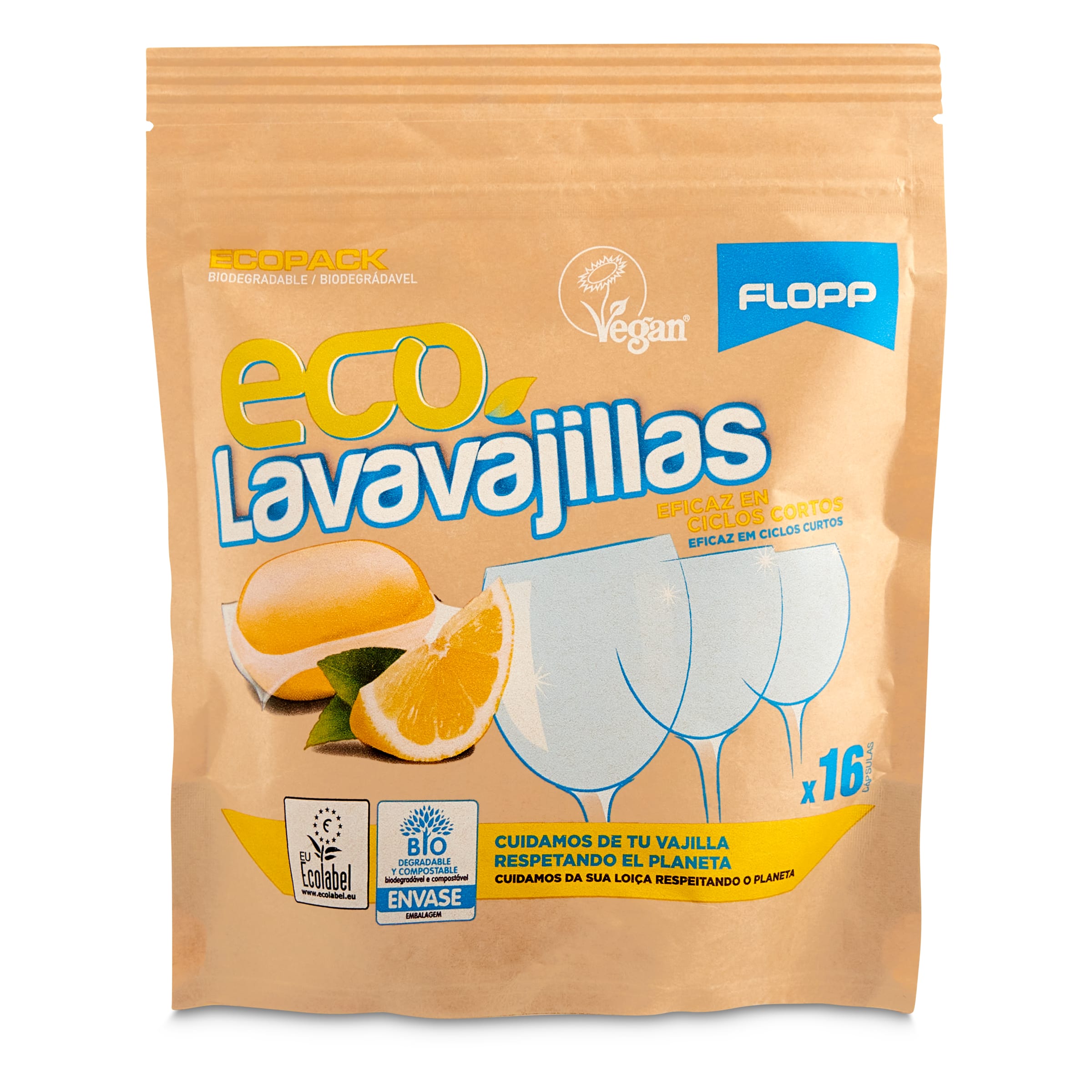 FLOPP lavavajillas máquina todo en uno en cápsulas bolsa 16 uds