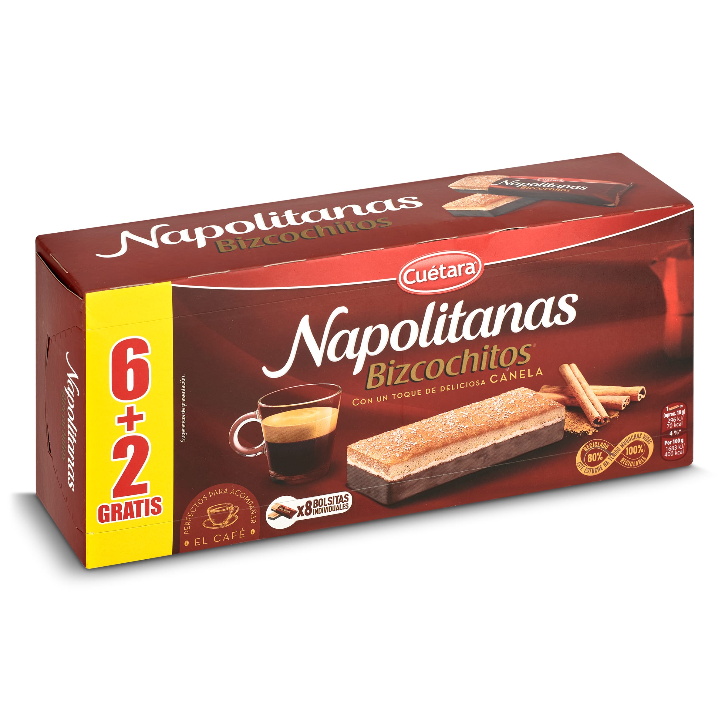 CUETARA Napolitanas bizcochitos con relleno sabor canela caja 6 uds