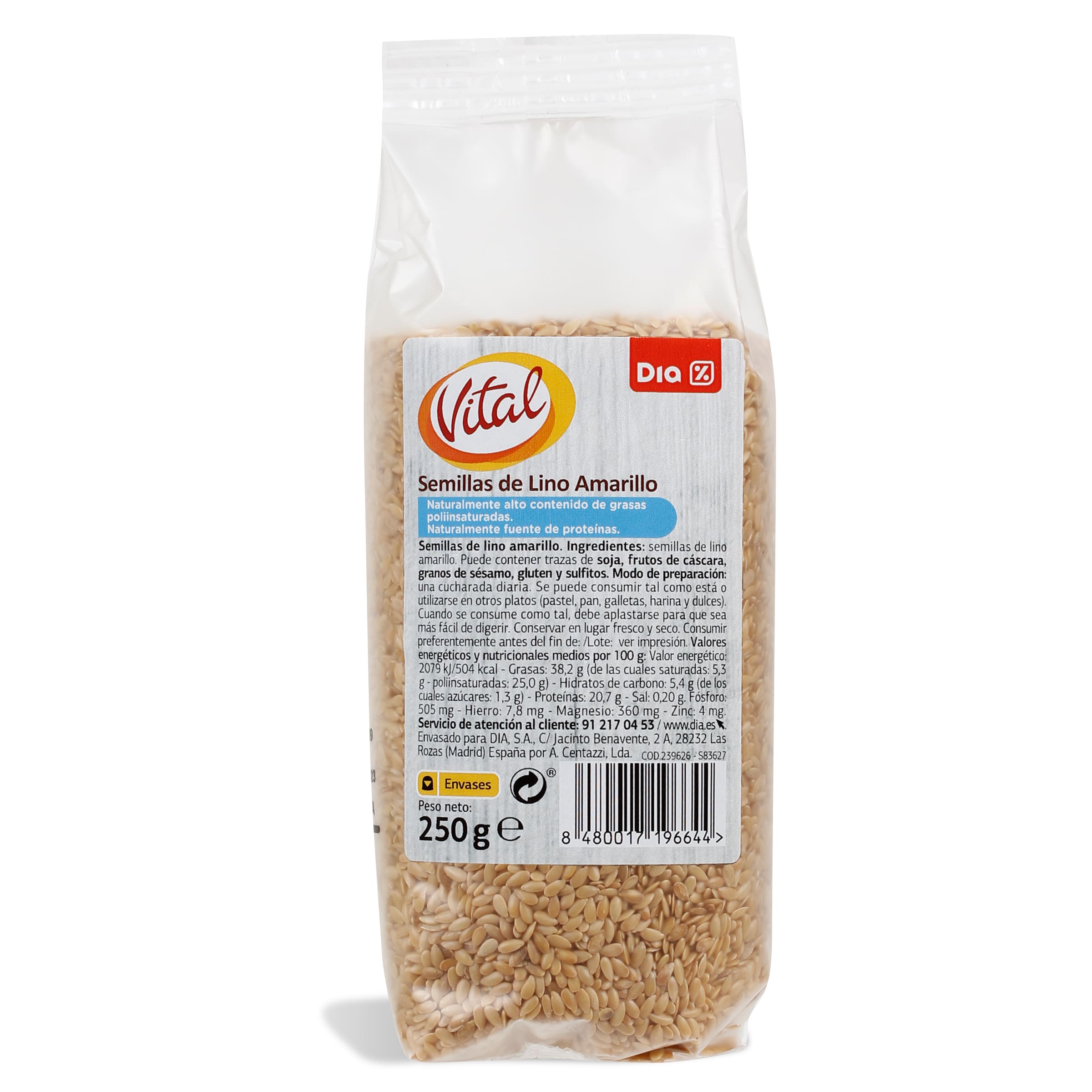 DIA VITAL semillas de lino amarillo paquete 250 gr