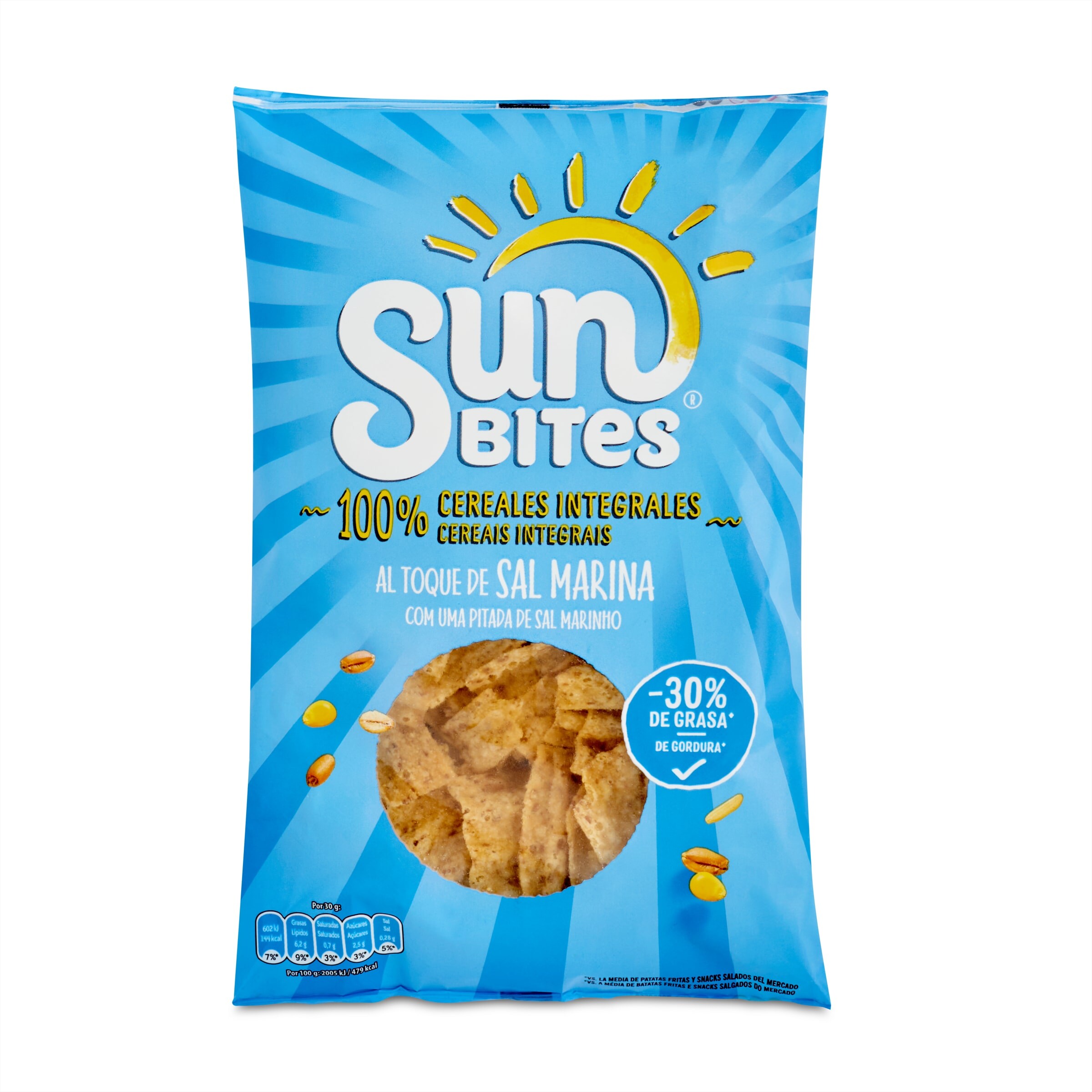 SUNBITES snack multicereales al toque de sal marina bolsa 95 gr