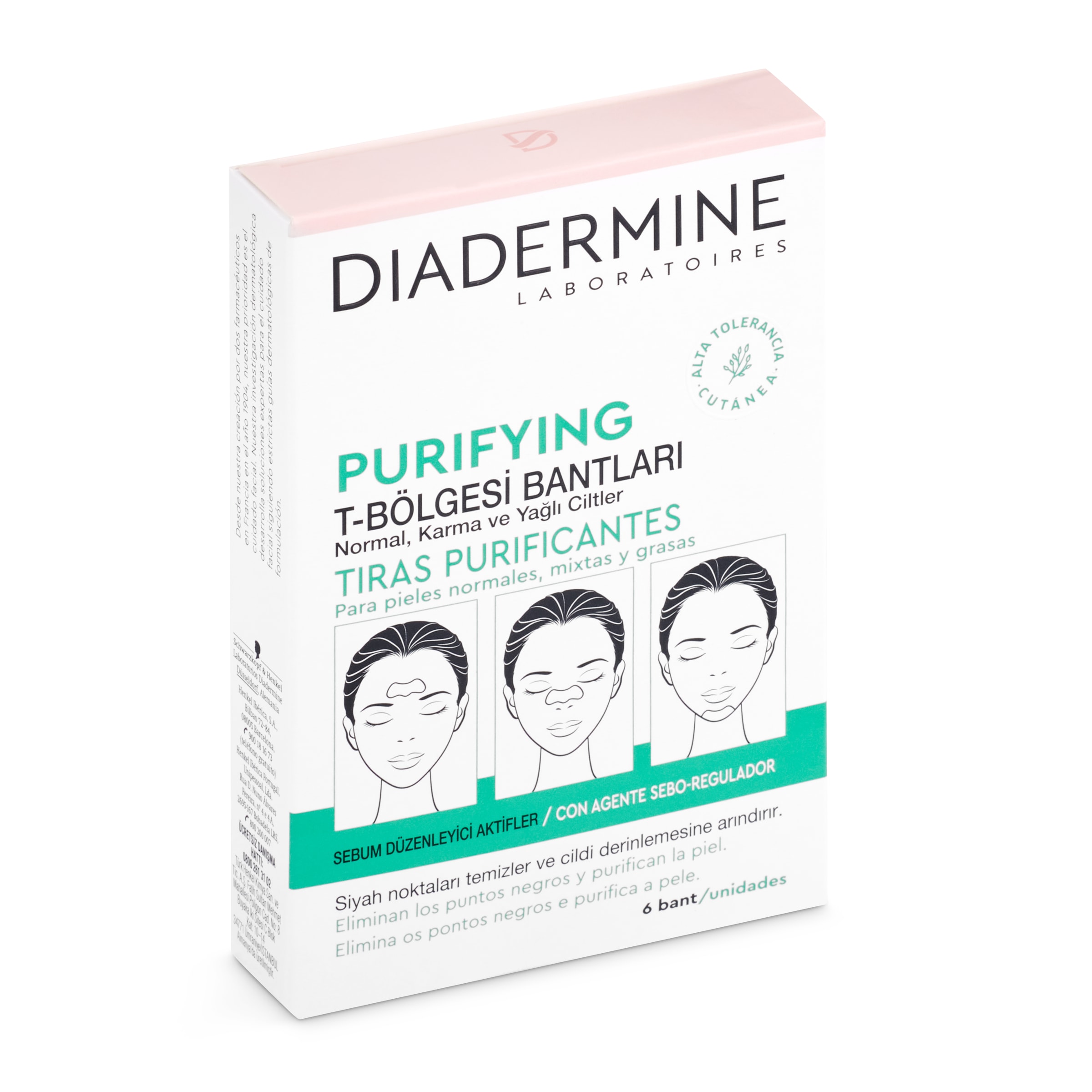 DIADERMINE tiras faciales purificantes elimina puntos negros caja 6 uds