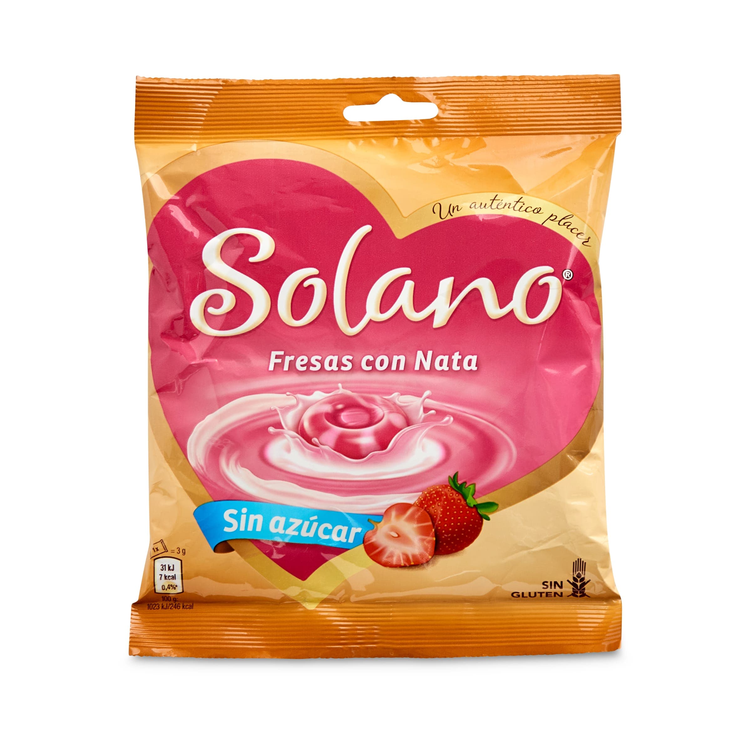 SOLANO caramelos sabor fresa y nata bolsa 99 gr