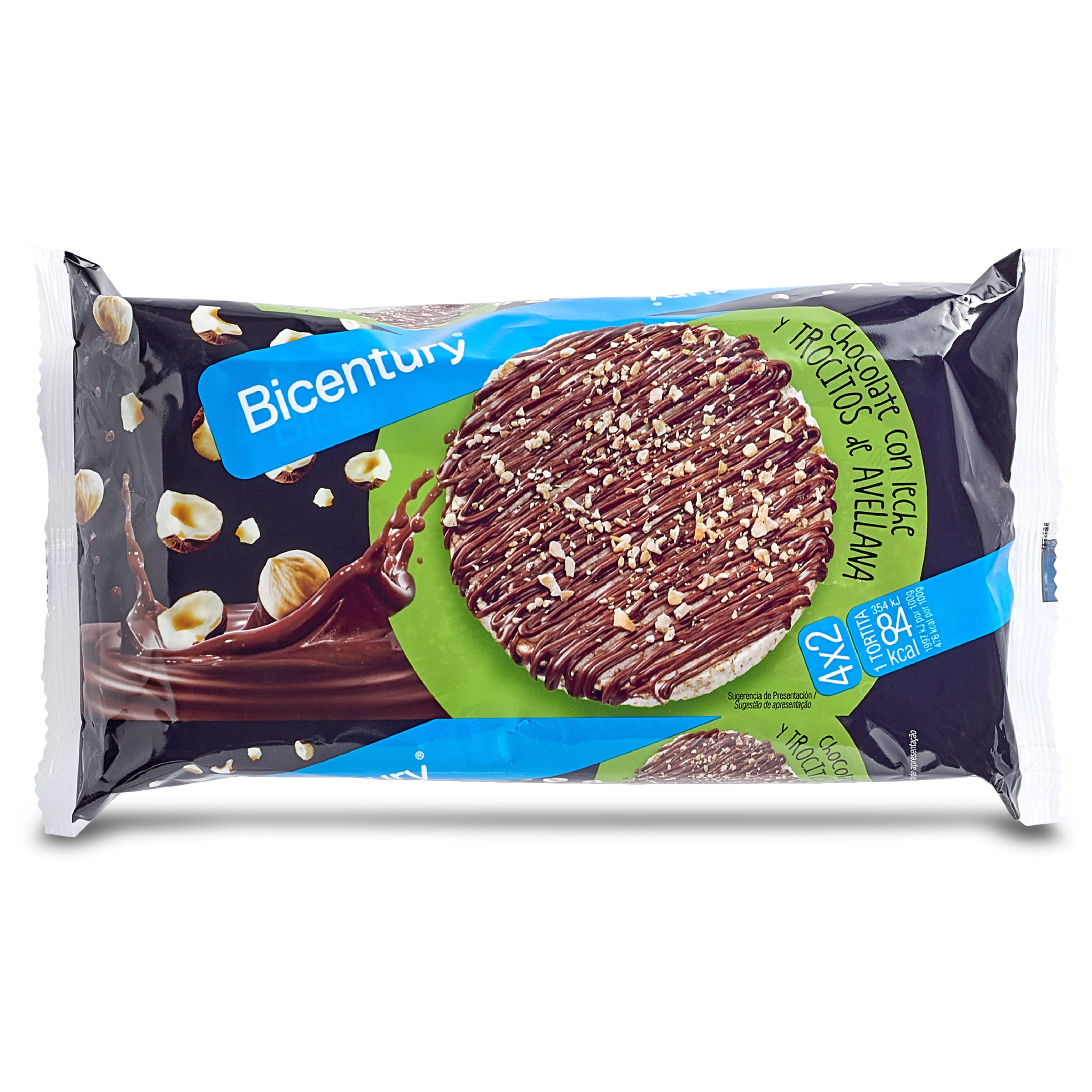 BICENTURY tortitas de maíz con chocolate con leche y avellana paquete 198 gr
