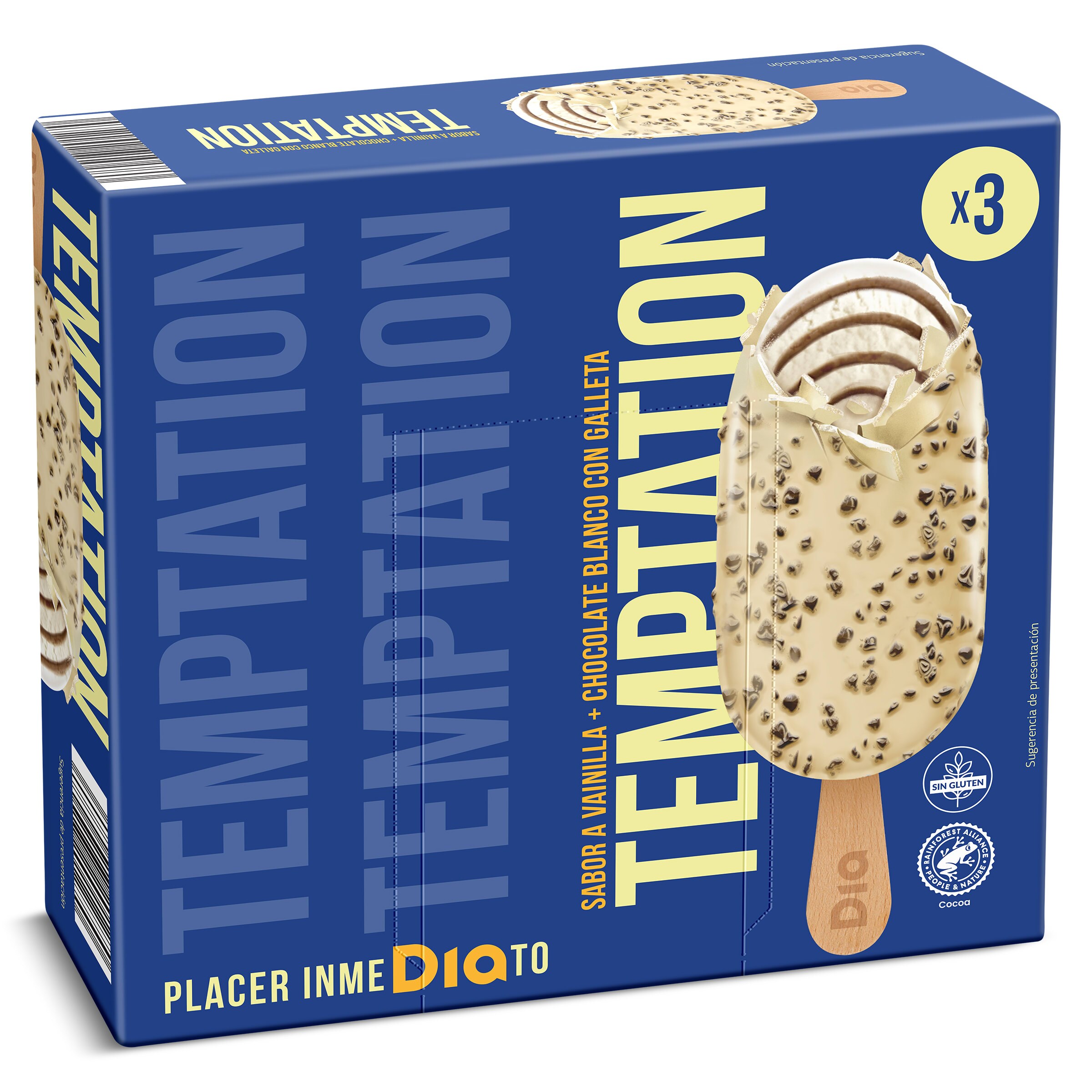 Helado bombón chocolate blanco con galletas 3 unidades TEMPTATION  CAJA 189 GR