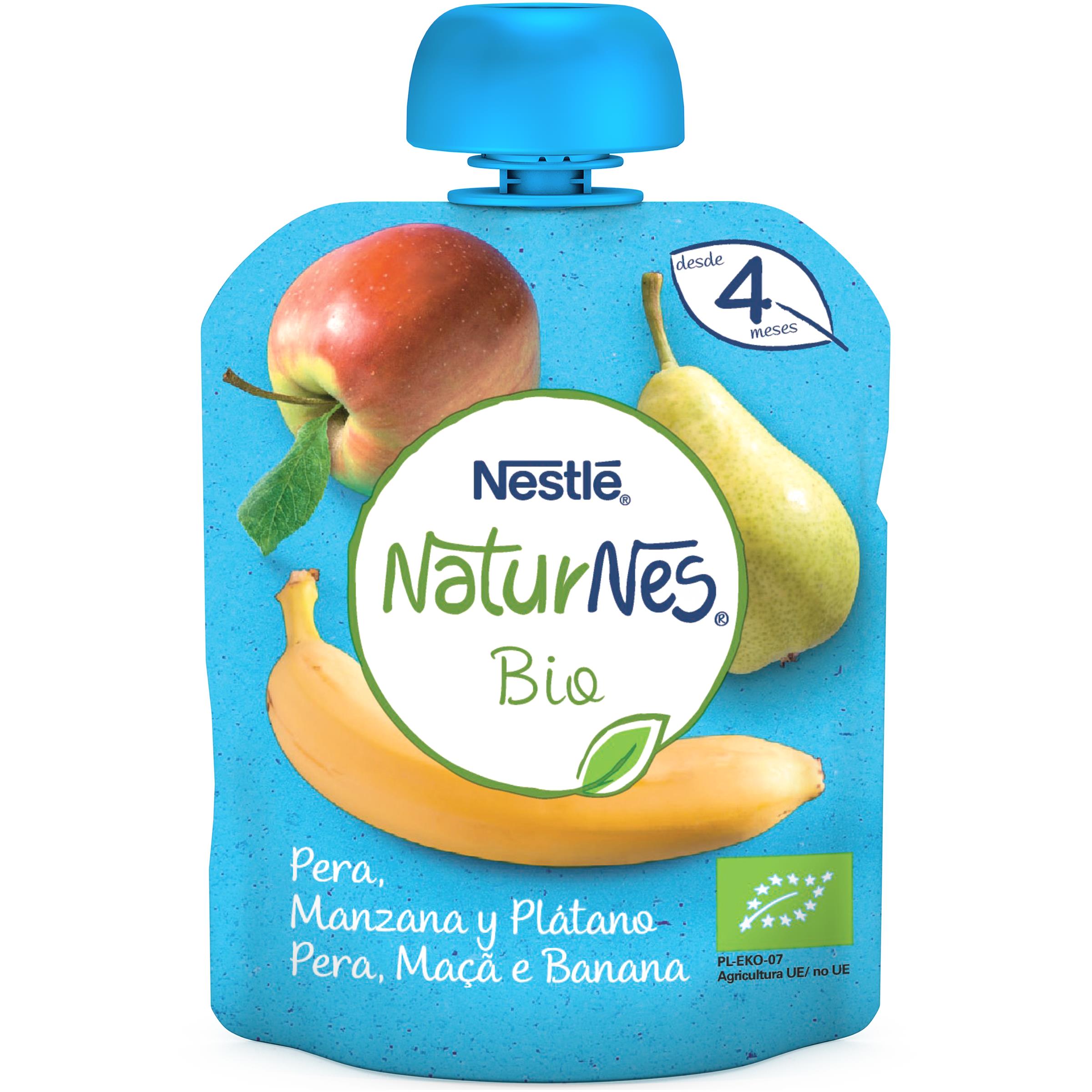 NESTLE Naturnes pera, manzana y plátano bio pouch 90 gr