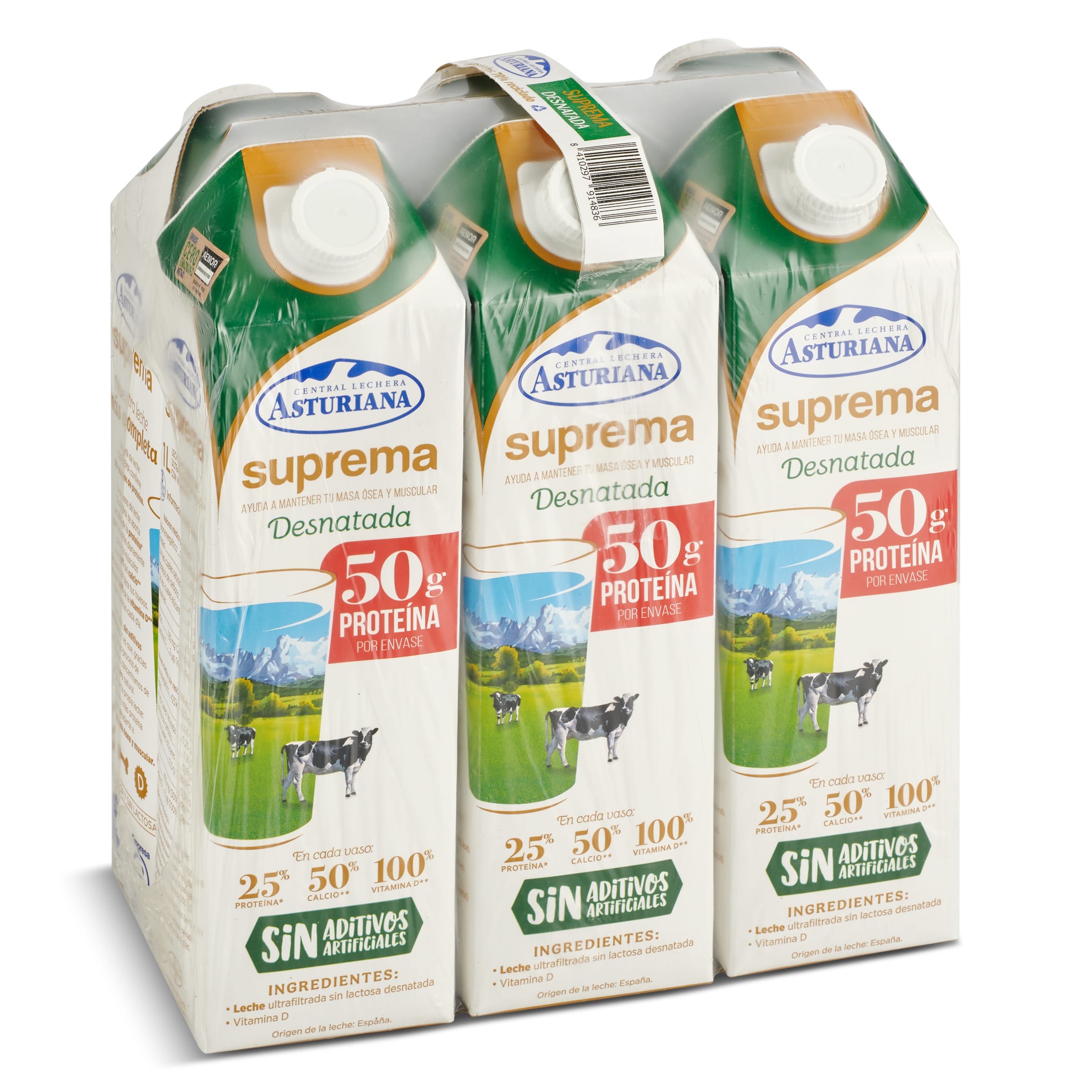 Leche desnatada suprema Central Lechera Asturiana pack 6 x 1 L