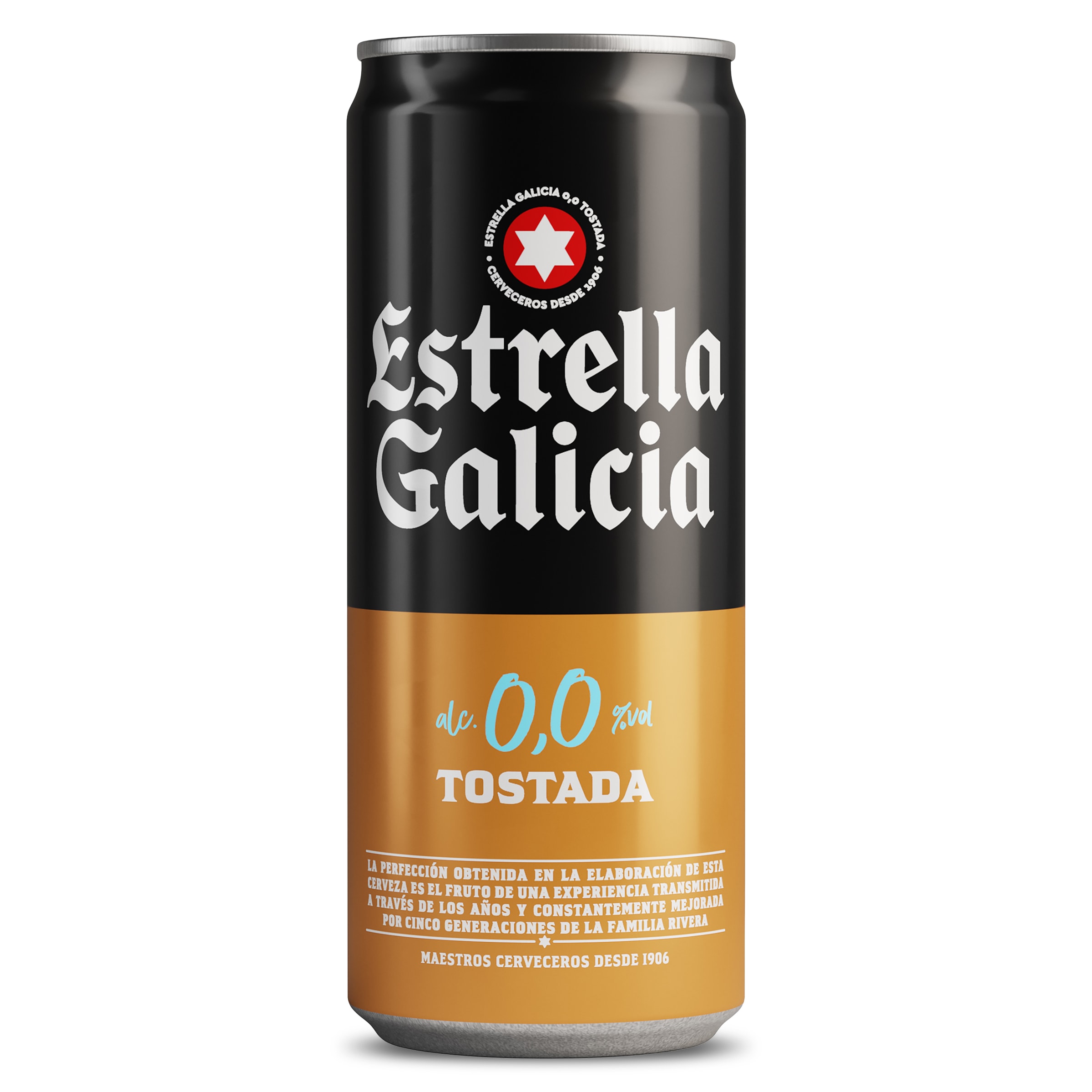 Cerveza tostada 0,0% alcohol Estrella Galicia lata 33 cl