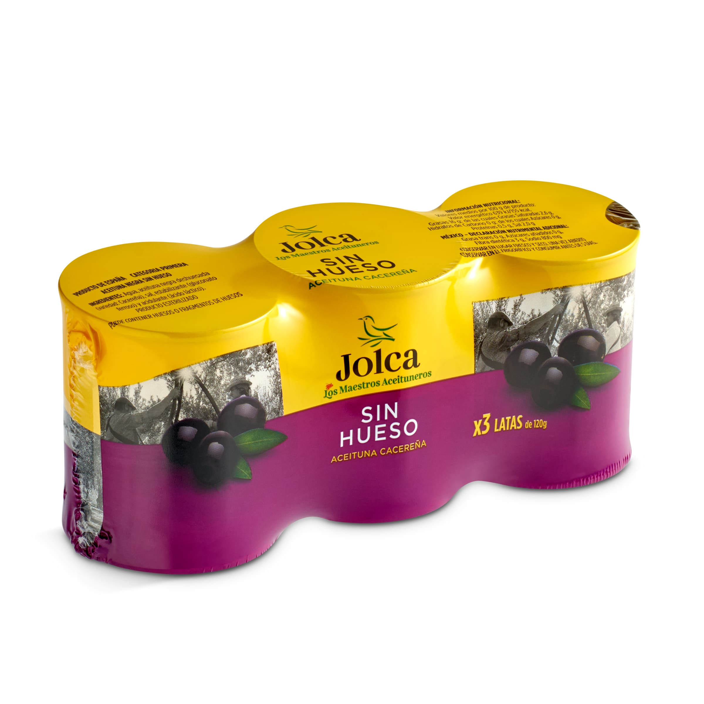 JOLCA aceitunas negras sin hueso cacereña pack 3 latas 50 gr