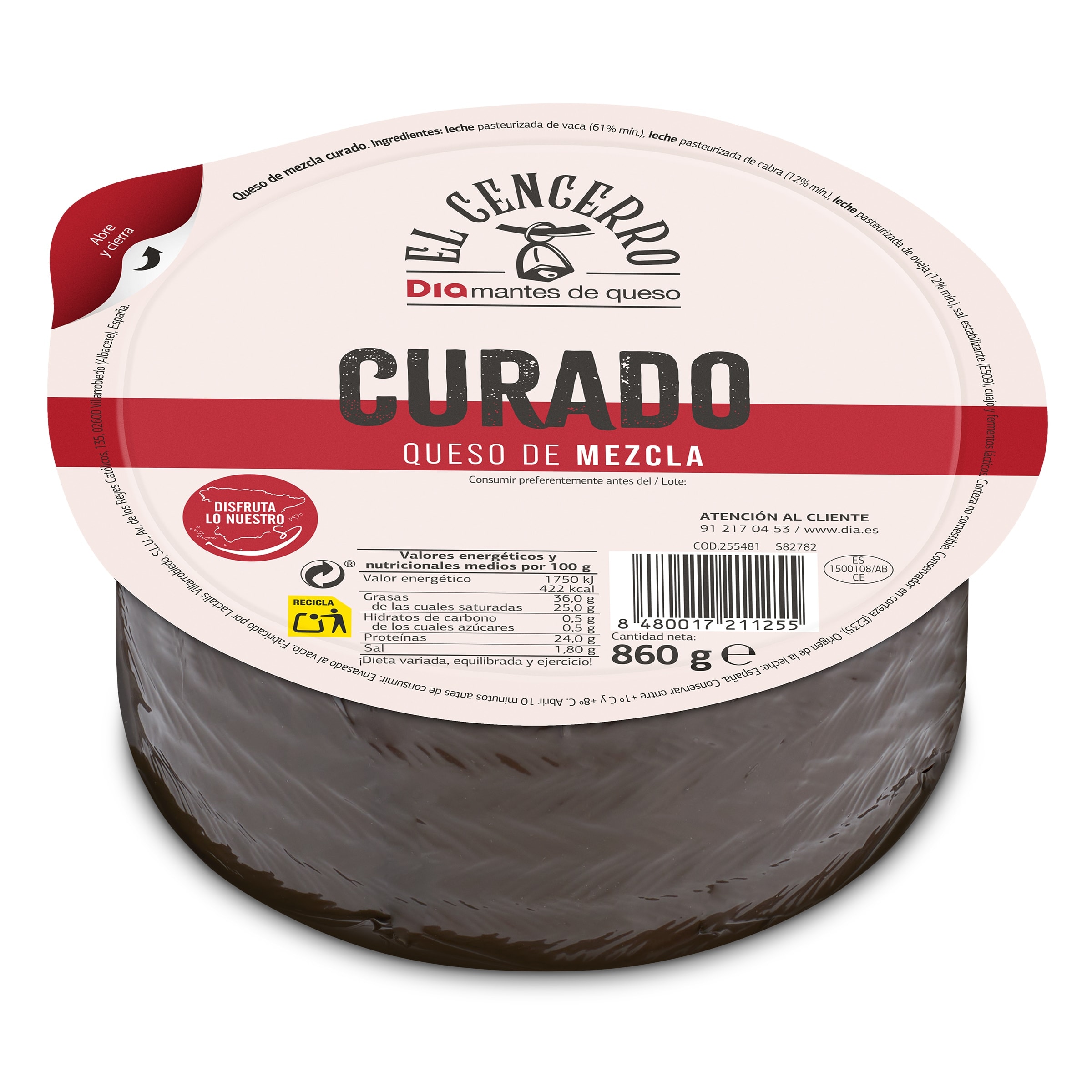 DIA EL CENCERRO queso mezcla curado pieza 860 gr