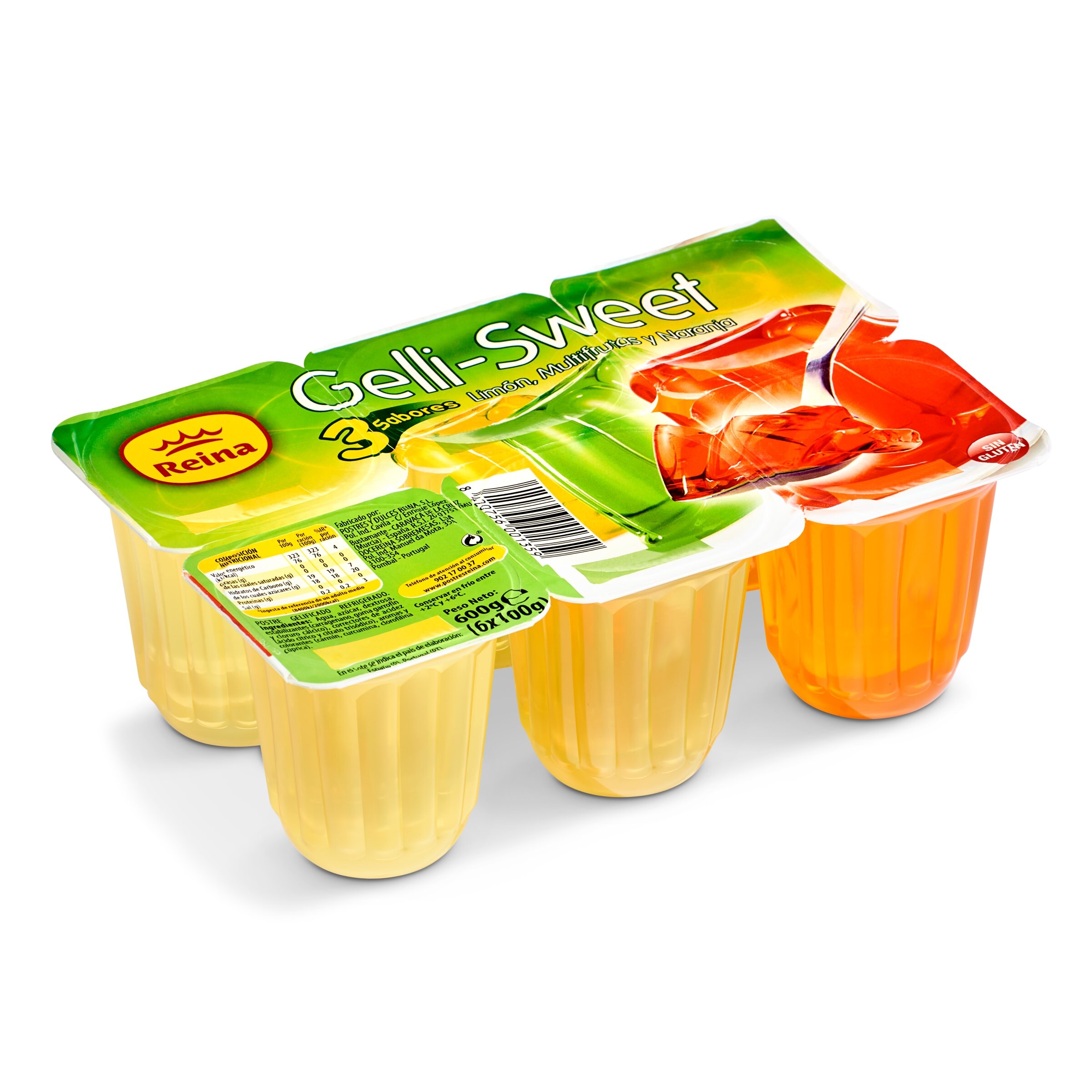 REINA gelatina multifrutas, limón y naranja pack 6 unidades 100 gr