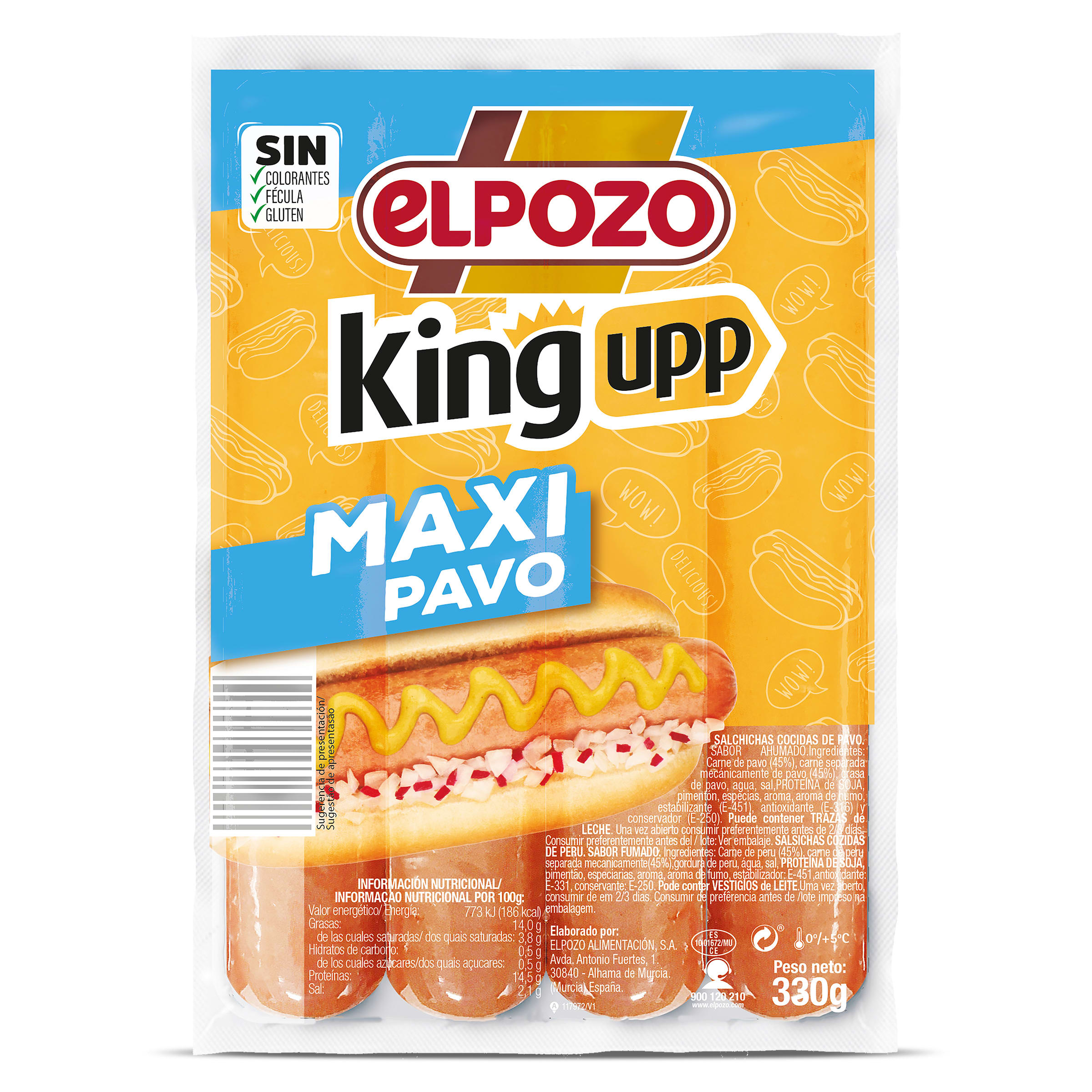 ELPOZO salchichas king de pavo envase 330 gr