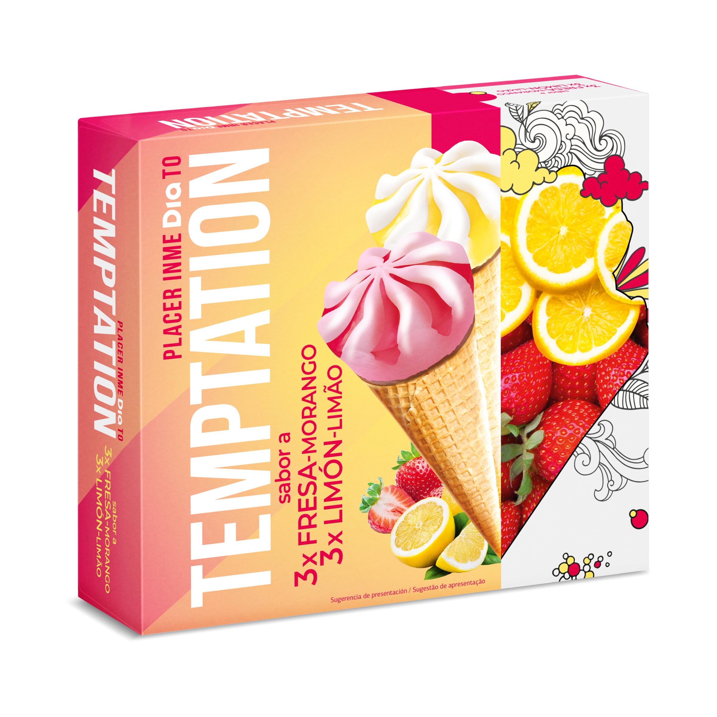 DIA TEMPTATION helado cono sabor fresa y limón caja 6 uds 408 gr