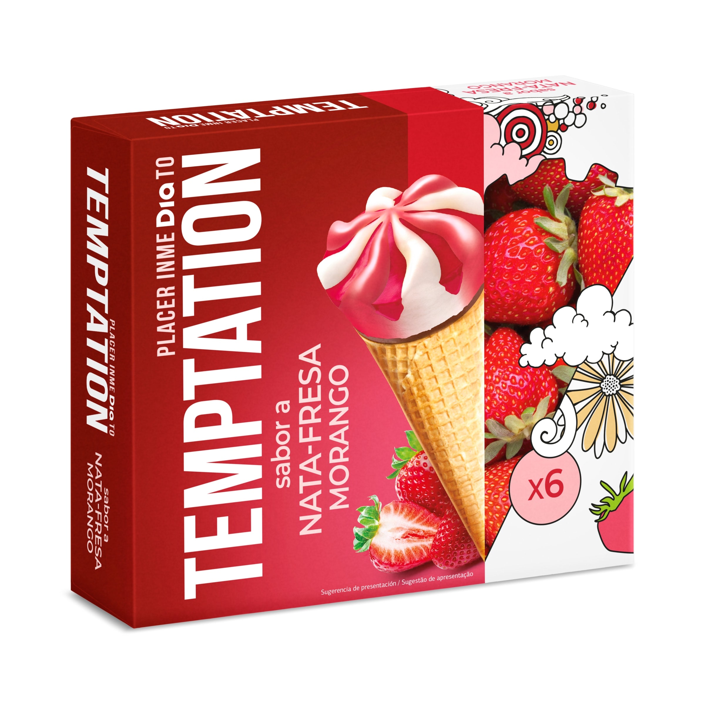 DIA TEMPTATION helado cono sabor nata y fresa caja 6 uds 408 gr