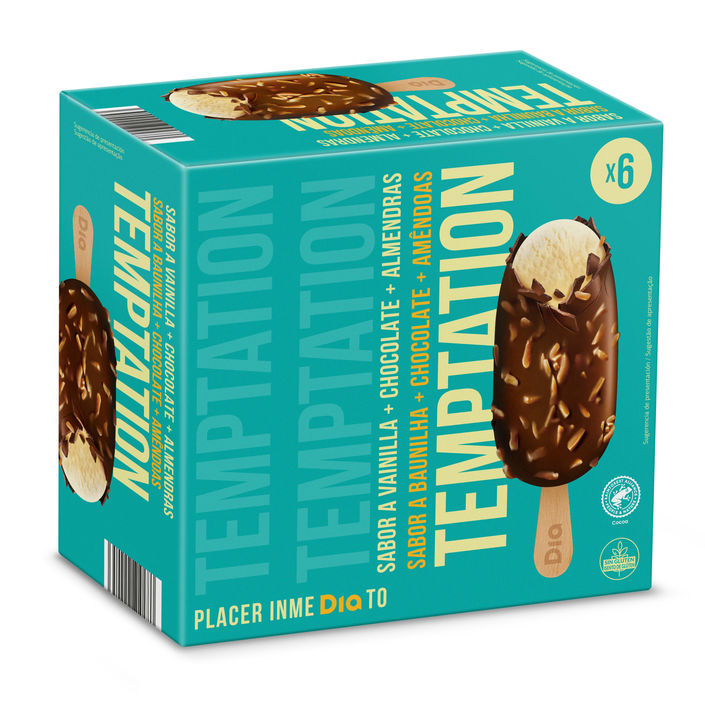 DIA TEMPTATION helado bombón chocolate almendrado caja 6 uds 540 gr