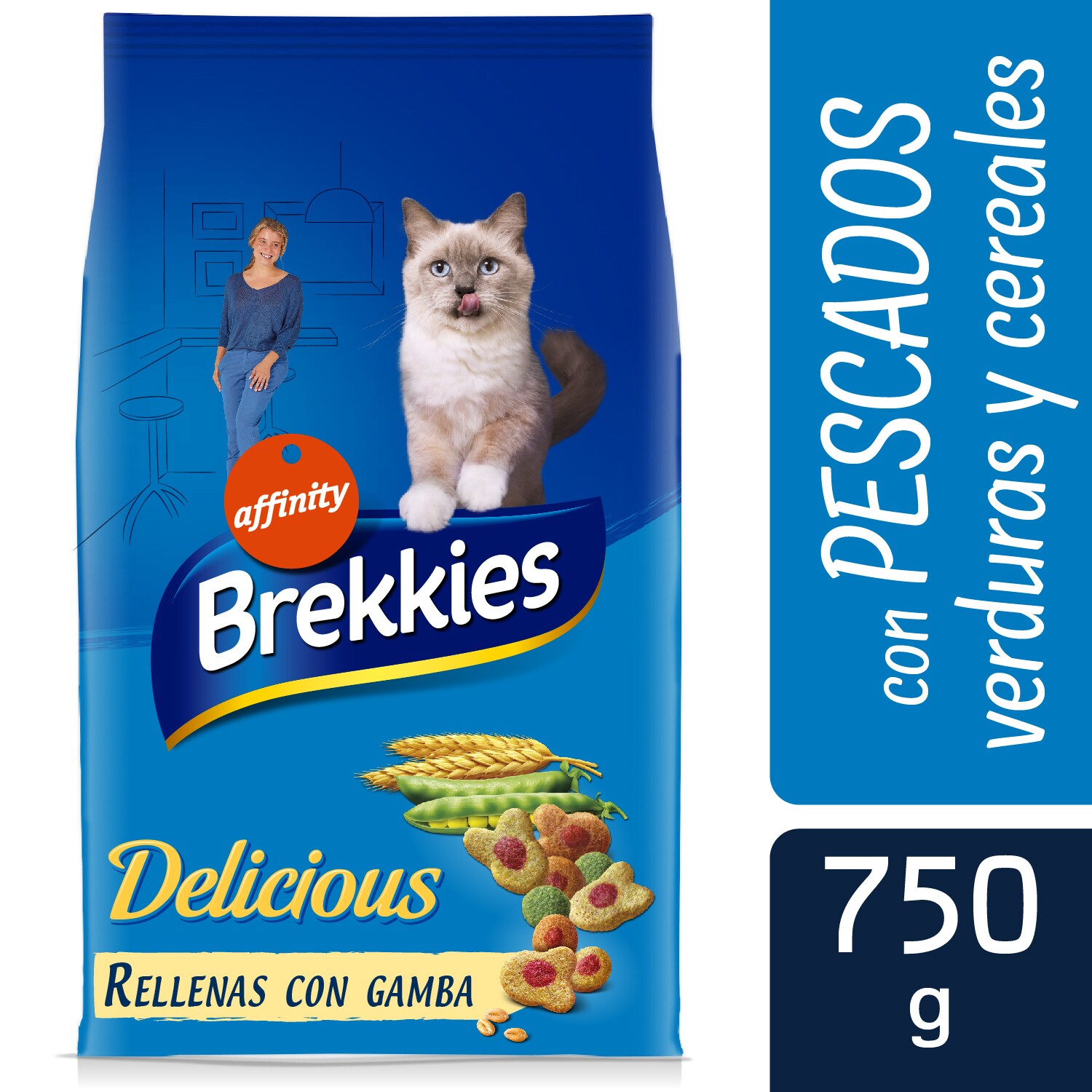 BREKKIES Delicious alimento para gatos con pescado y verdura bolsa 750 gr