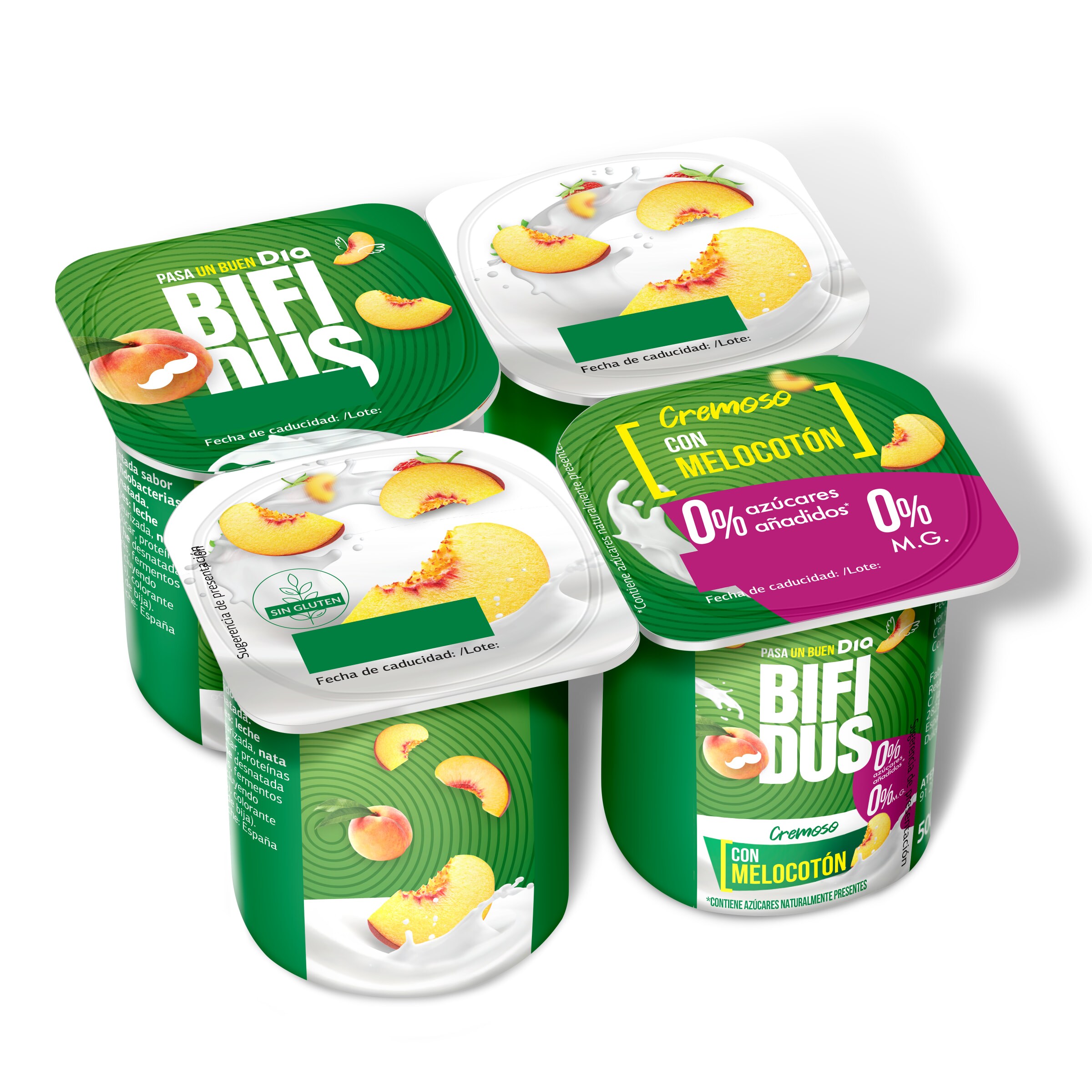 DIA BíFIDUS cremoso con melocotón 0% pack 4 unidades 125 gr