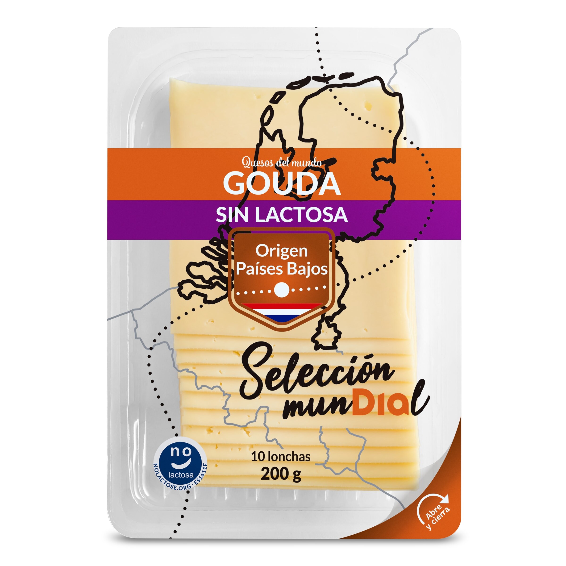 DIA SELECCIÓN MUNDIAL queso gouda holandés sin lactosa en lonchas sobre 200 gr