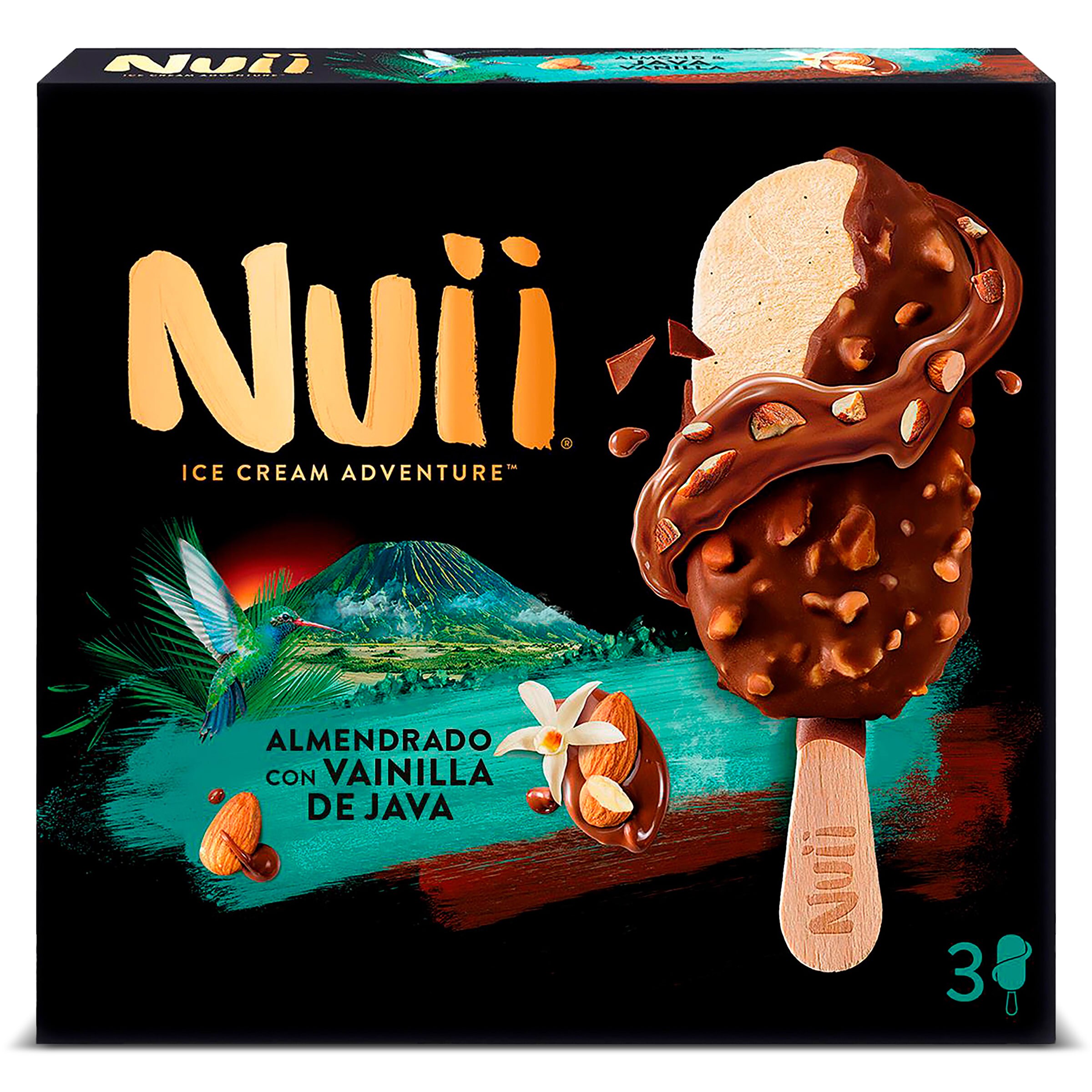 Helado bombón almendrado con vainilla de java 3 unidades Nuii caja 201 g