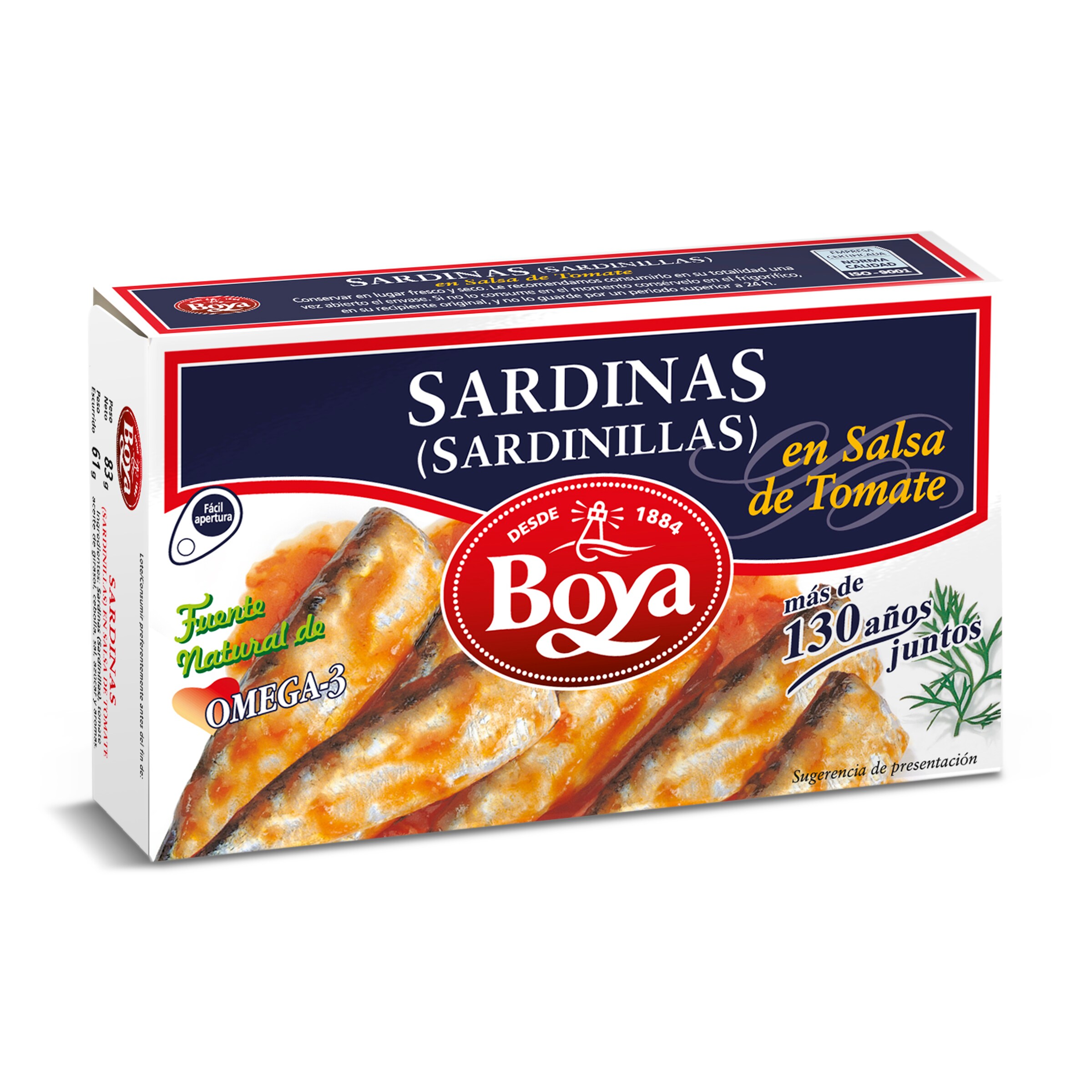BOYA sardinas en salsa de tomate 6/8 piezas lata 63 gr
