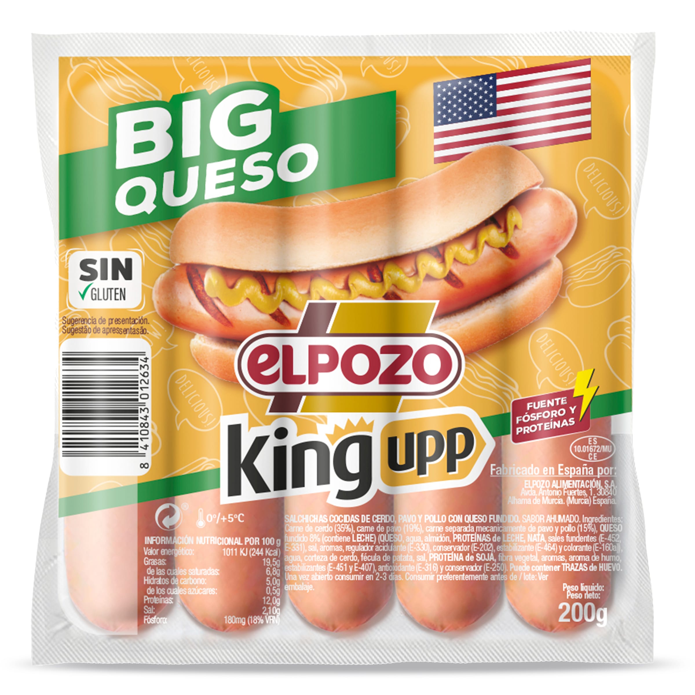 Salchichas big queso Elpozo King upp bolsa 200 g