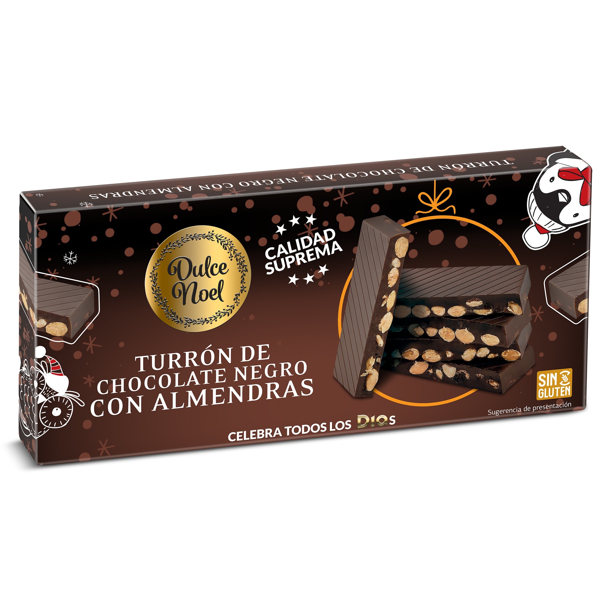 DIA DULCE NOEL turrón de chocolate negro con almendras estuche 200 gr
