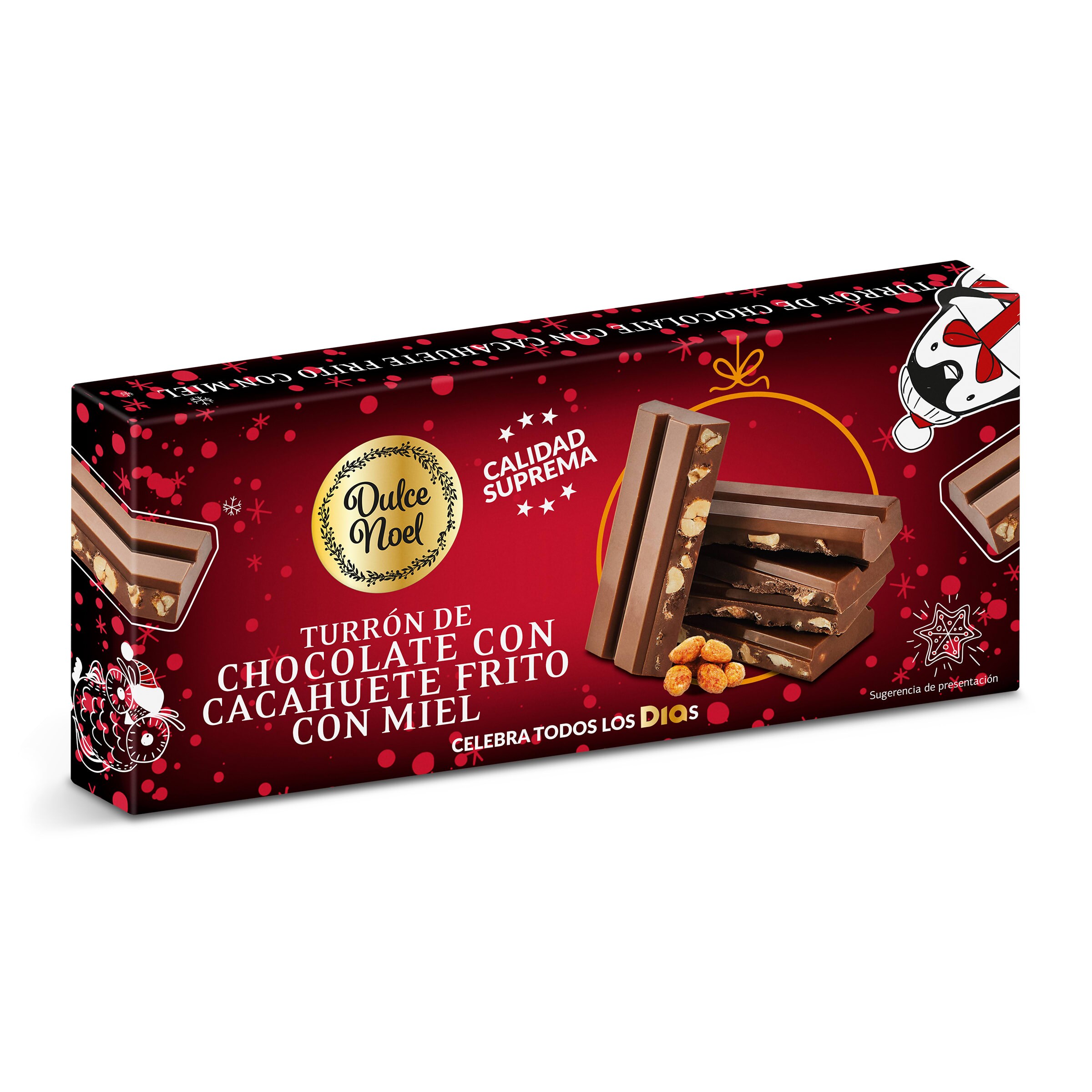 DIA DULCE NOEL turrón de chocolate con cacahuetes con miel estuche 150 gr