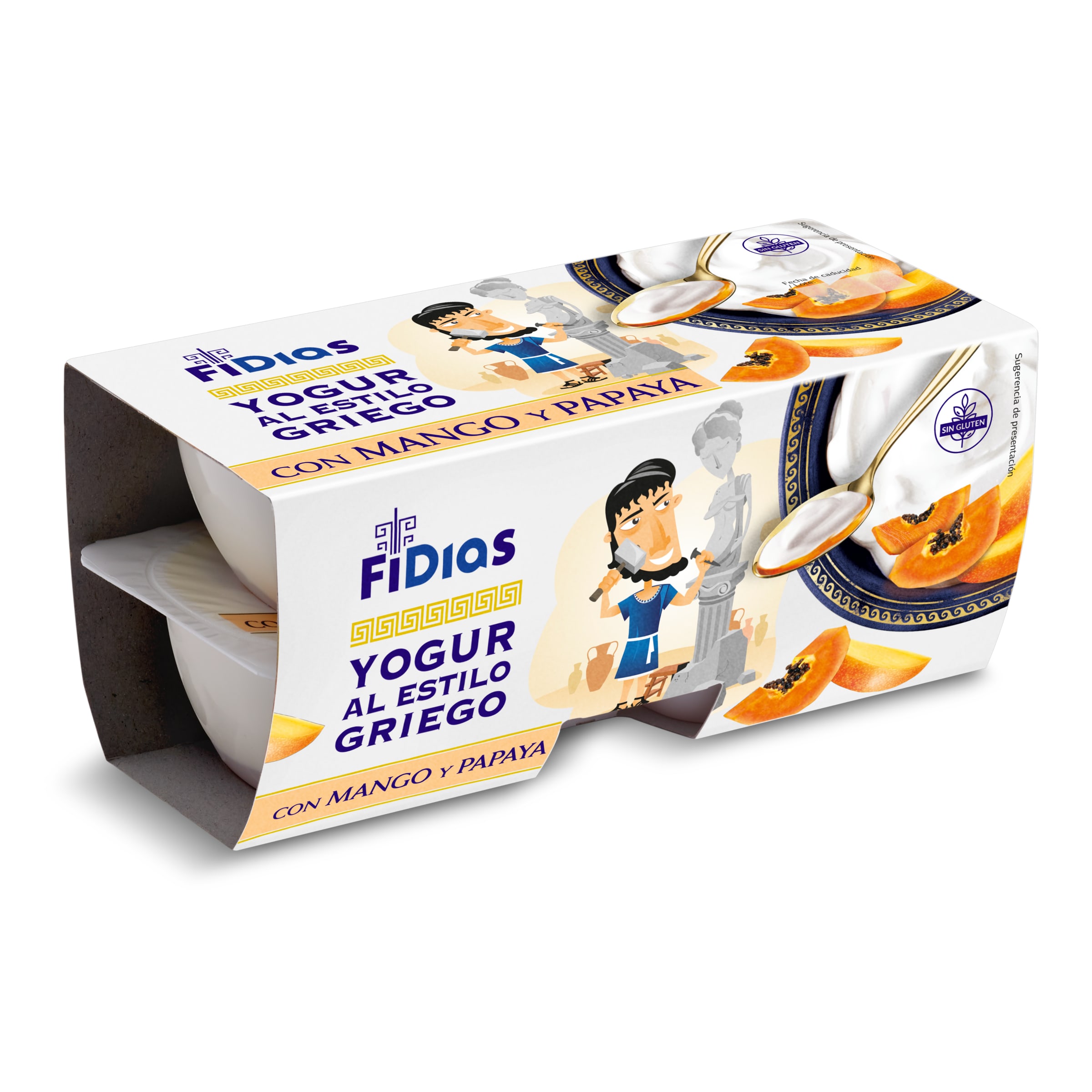 DIA FIDIAS yogur griego con mango y papaya pack 4 unidades 125 gr