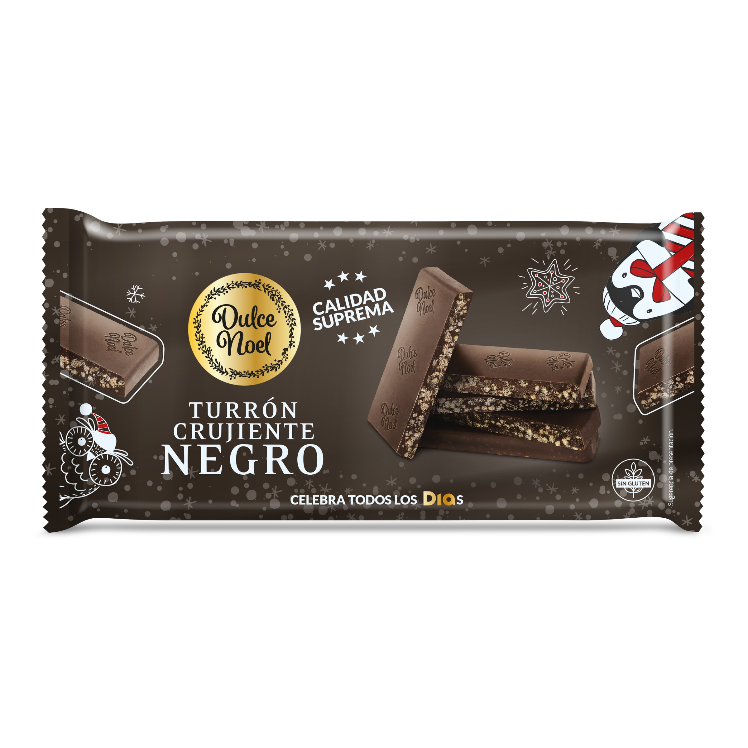 DIA DULCE NOEL turrón de chocolate negro crujiente estuche 200 gr